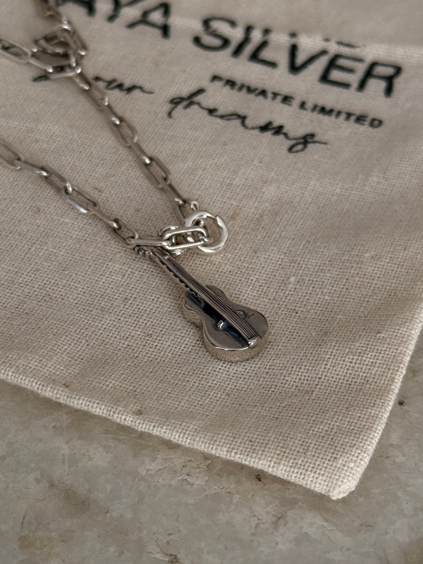 925 sterling silver paper clip bracelet with guitar design charm  