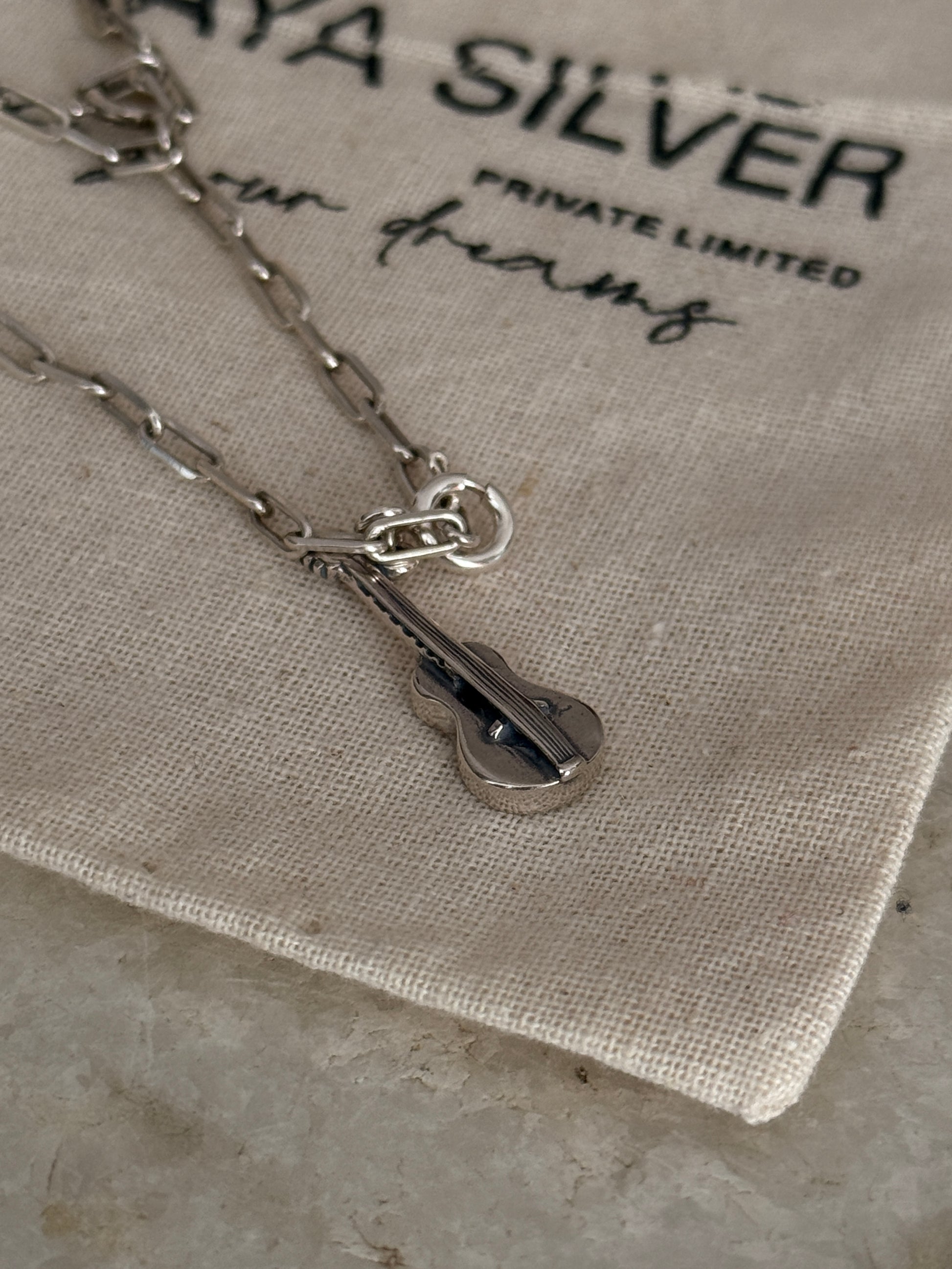 925 sterling silver paper clip bracelet with guitar design charm  