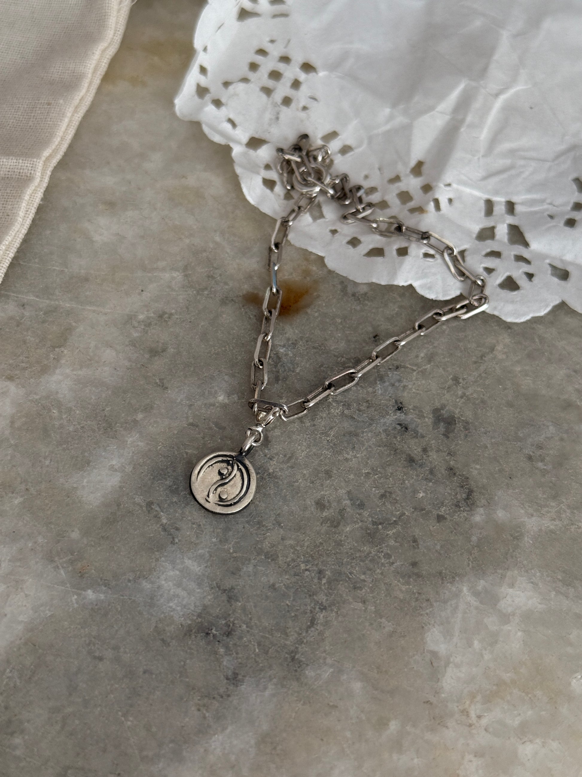 925 Sterling silver paper clip bracelet with coin pendant