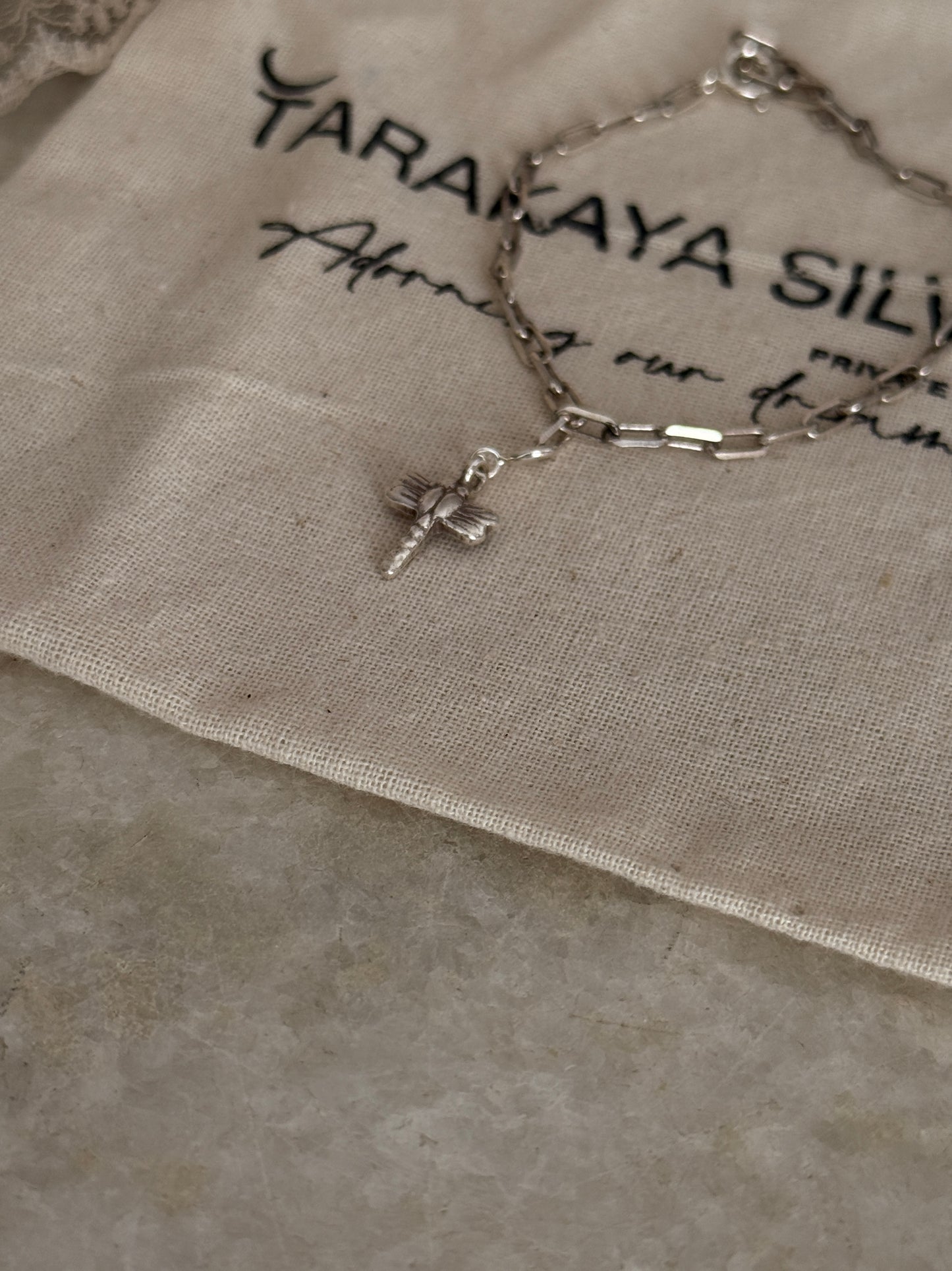 Handcrafted 925 sterling silver dragonfly charm paper clip bracelet