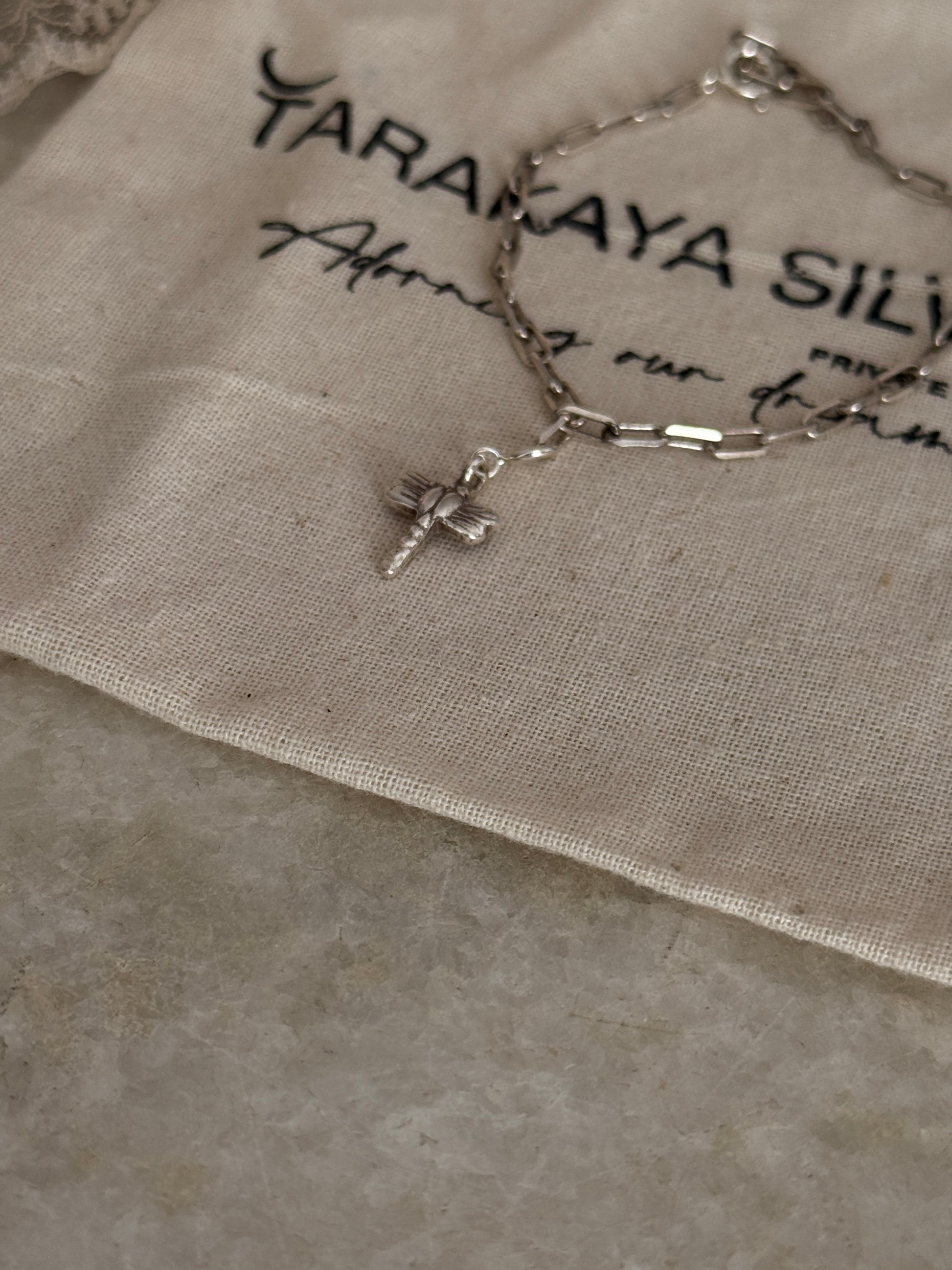 Handcrafted 925 sterling silver dragonfly charm paper clip bracelet