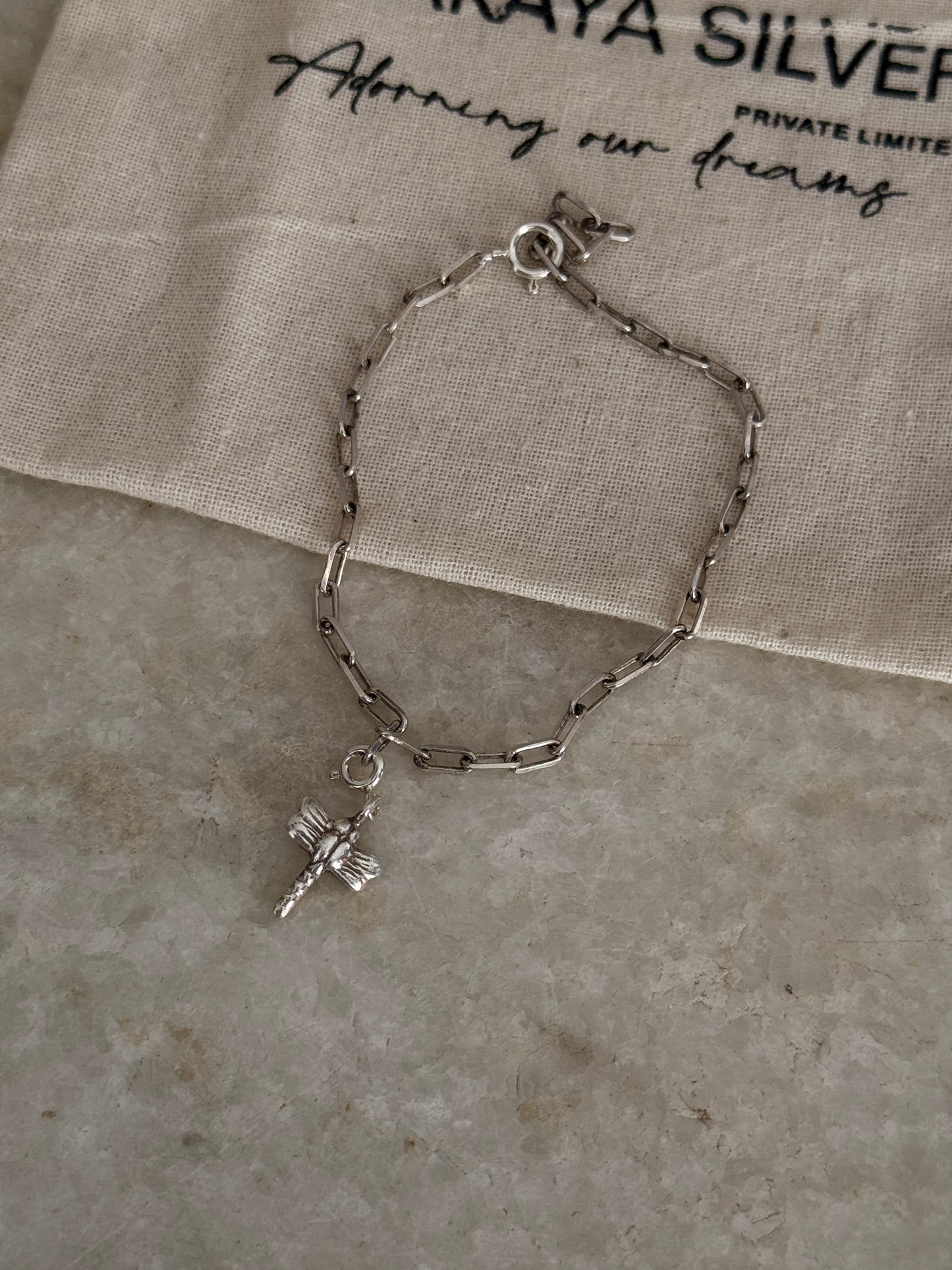 Elegant 925 sterling silver paper clip chain with dragonfly charm