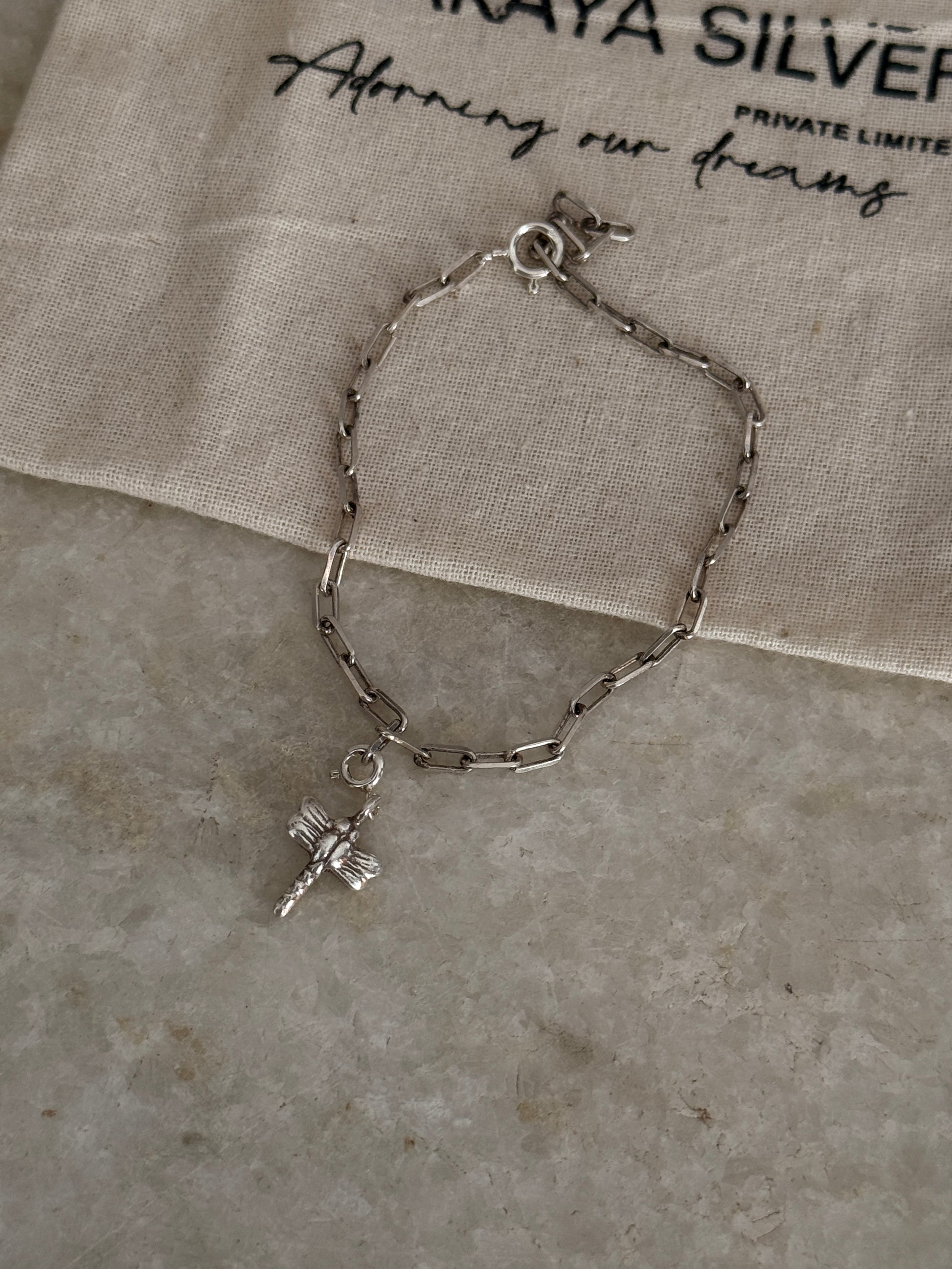 Elegant 925 sterling silver paper clip chain with dragonfly charm