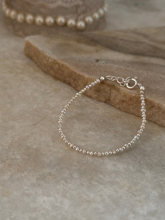 925 sterling silver fresh water pearl warm tone bracelet with 2mm beads 