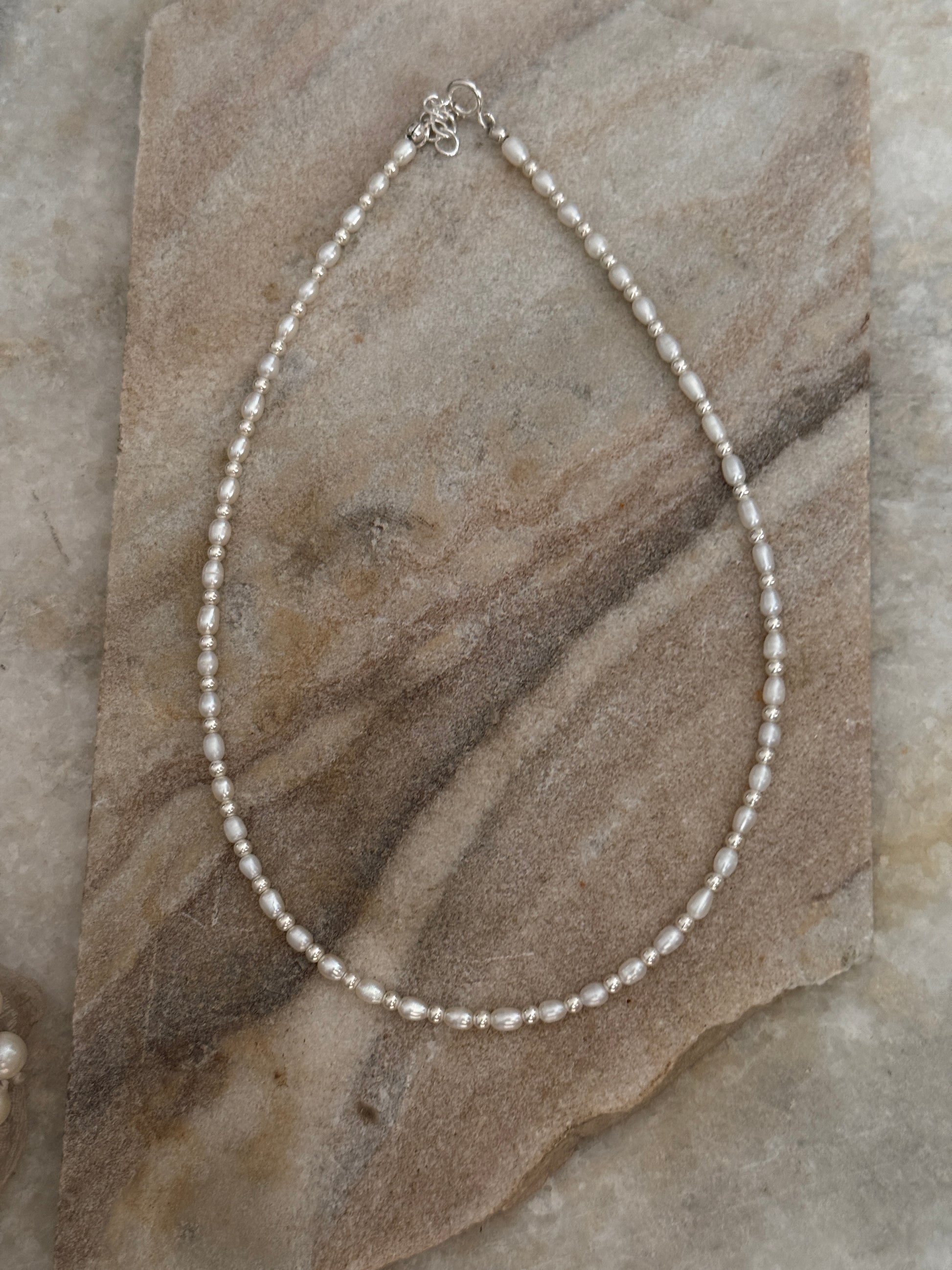 Elegant fresh water pearl necklace with silver bead accents 925 sterling silver