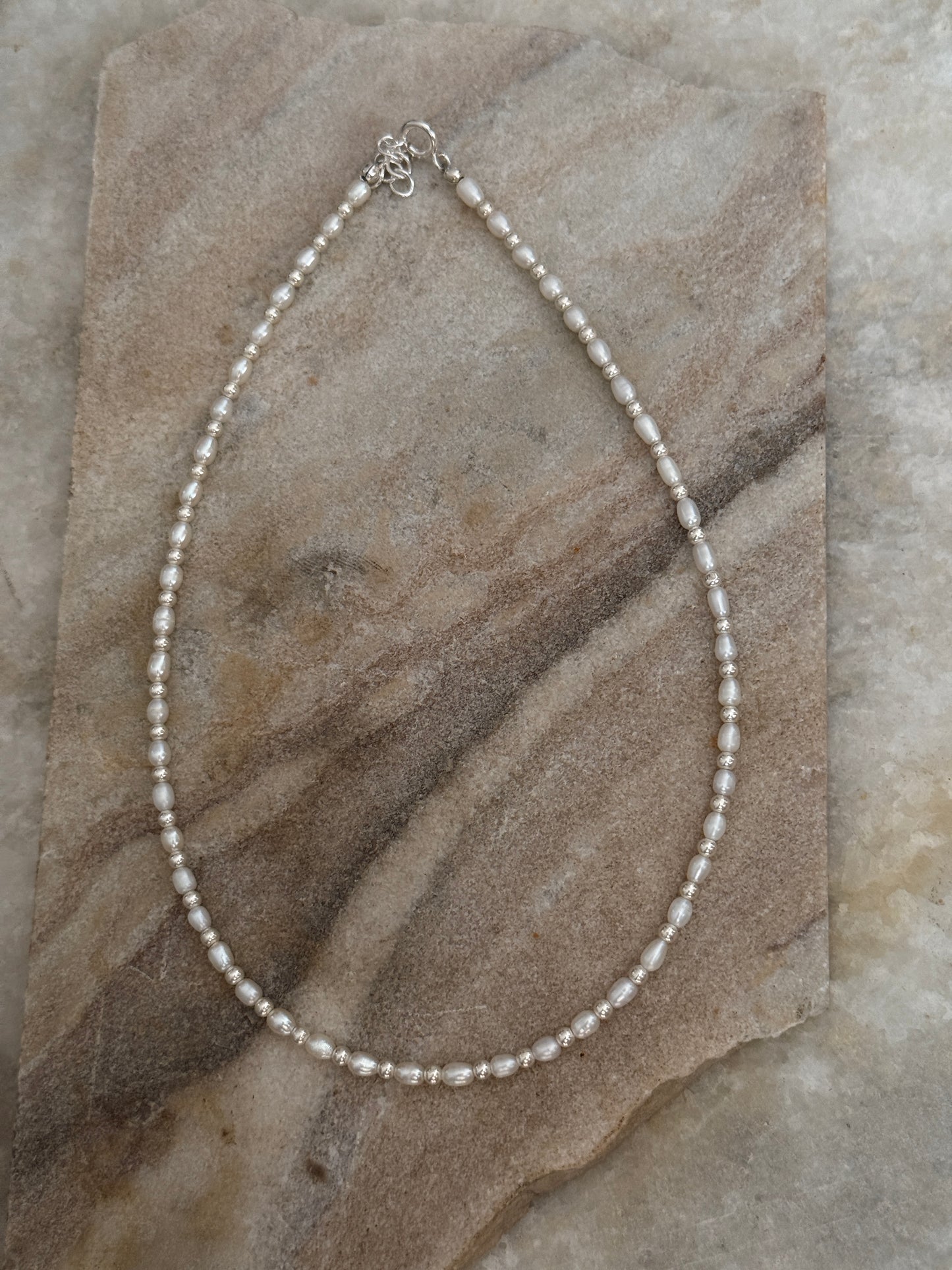 Minimalist fresh water pearl and 3mm silver ball necklace 925 sterling silver