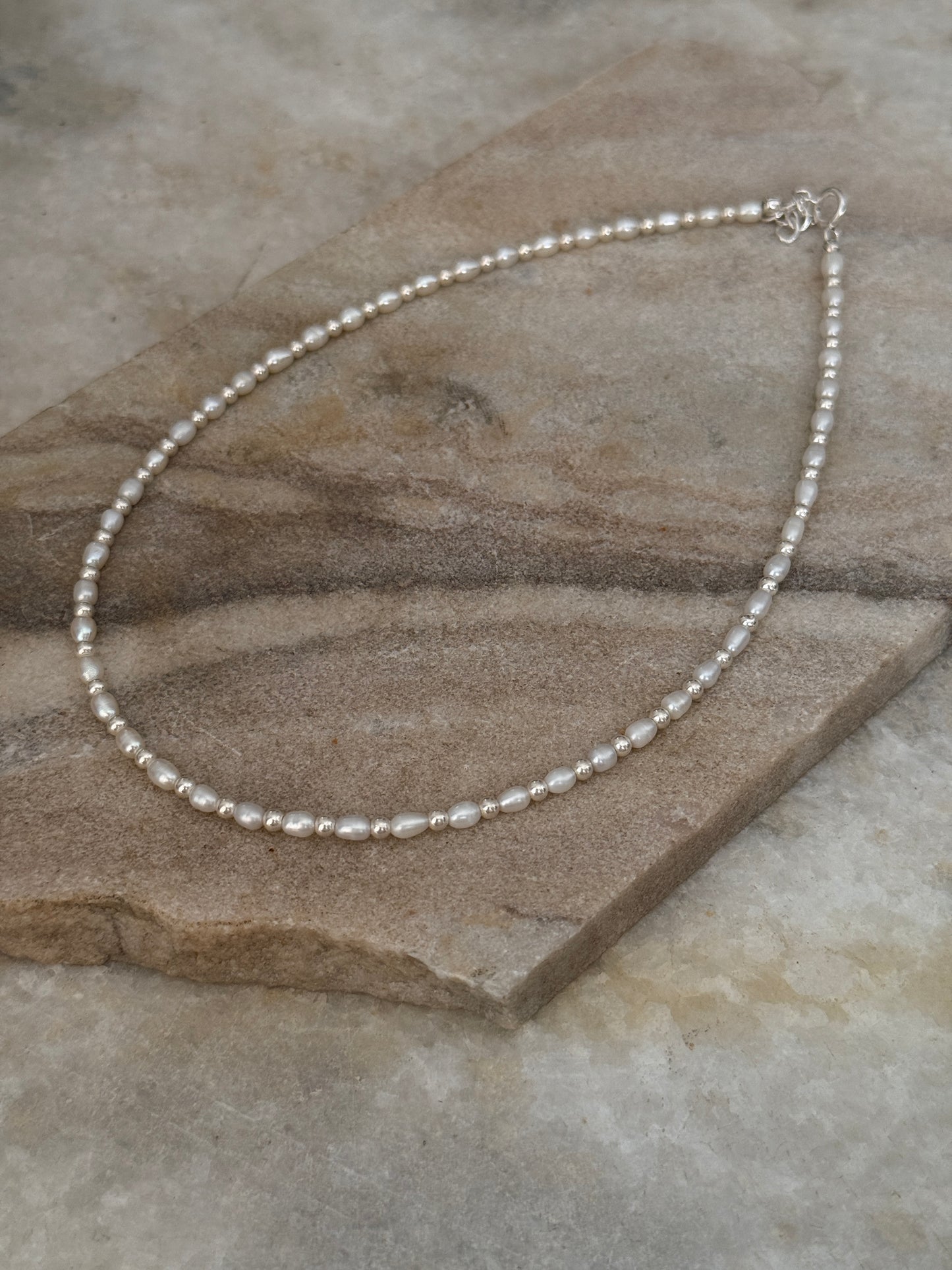 925 Sterling silver fresh water pearl necklace with delicate silver beads