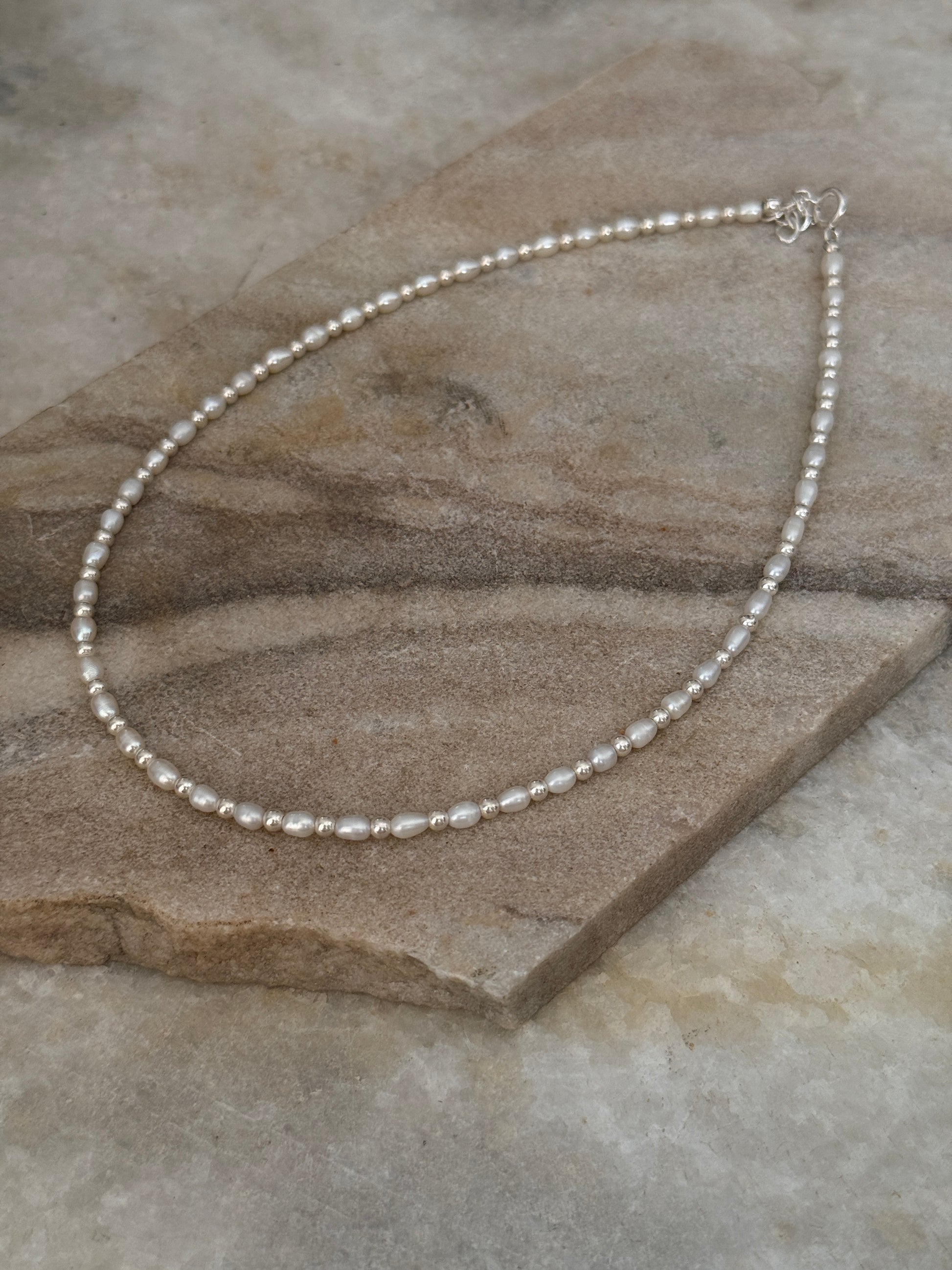 925 Sterling silver fresh water pearl necklace with delicate silver beads