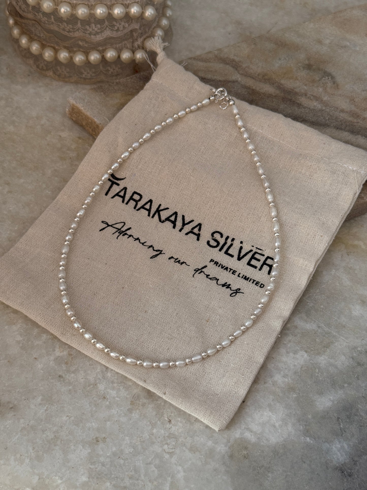 925 Sterling silver necklace featuring fresh water pearls and silver balls