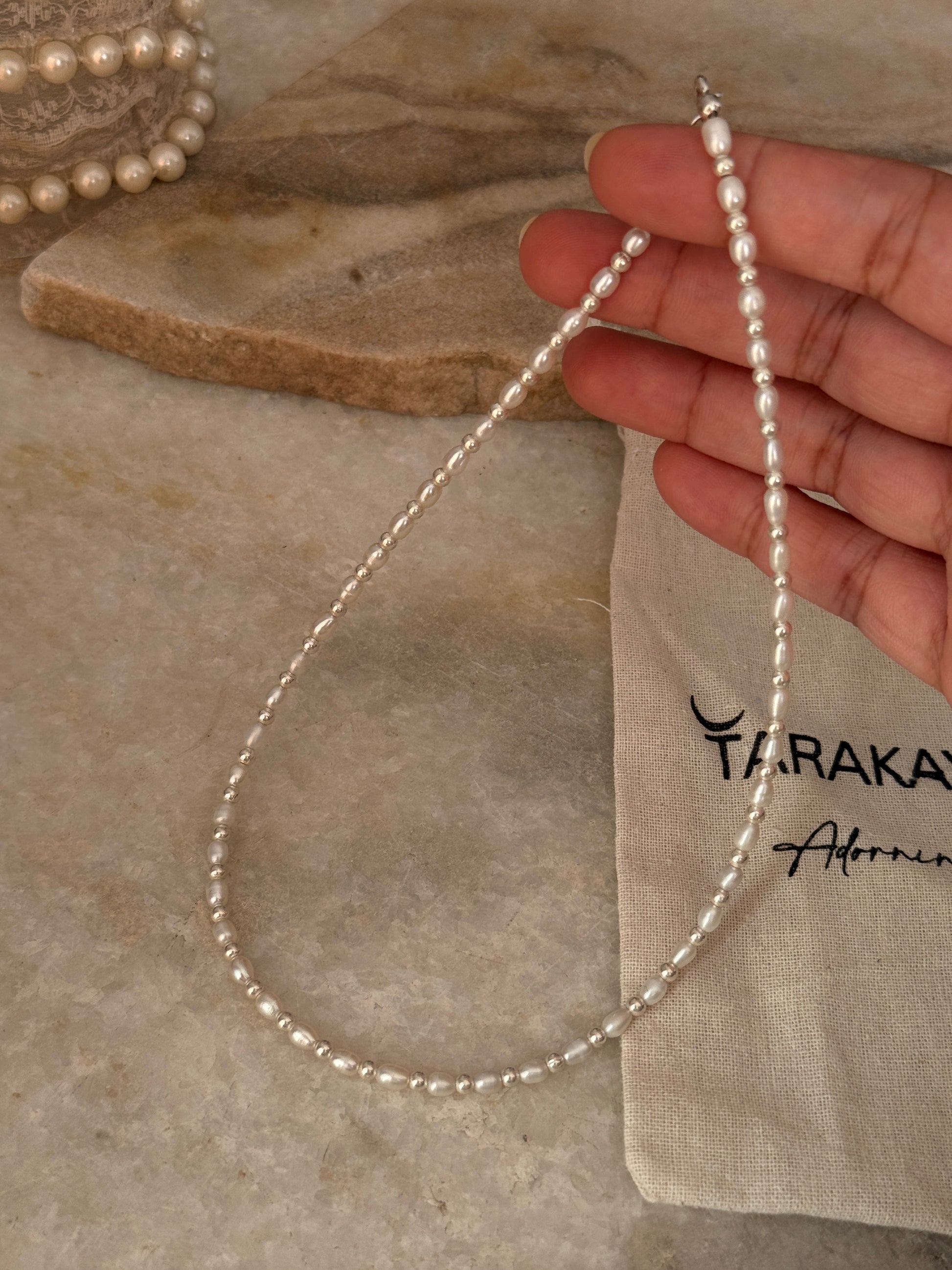 925 Sterling silver necklace with freshwater pearls and tiny silver balls  