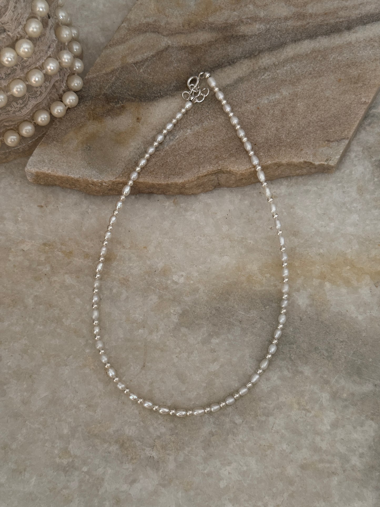 925 sterling silver fresh water pearl necklace with 3mm silver balls  