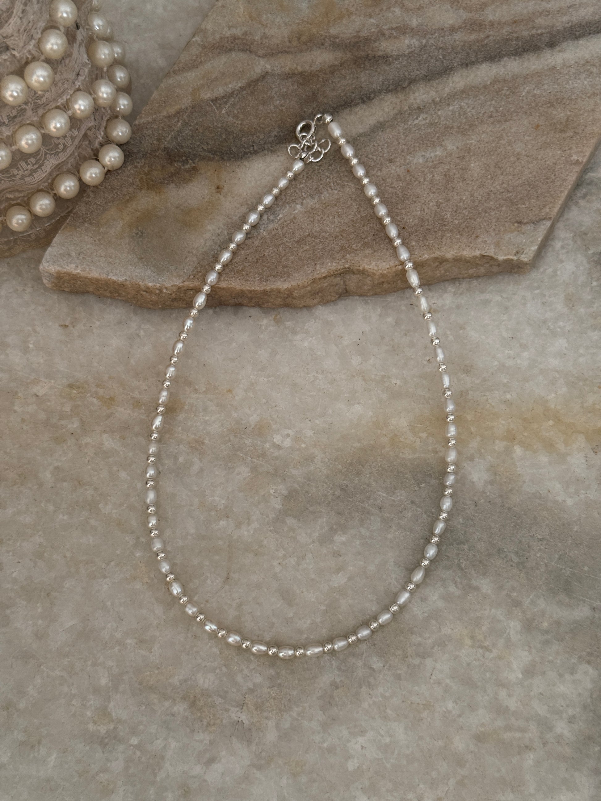 925 sterling silver fresh water pearl necklace with 3mm silver balls  