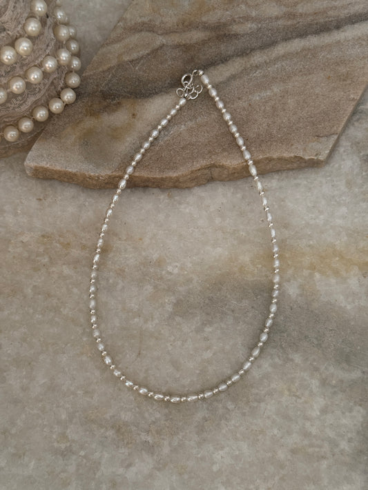 925 sterling silver fresh water pearl necklace with 3mm silver balls  