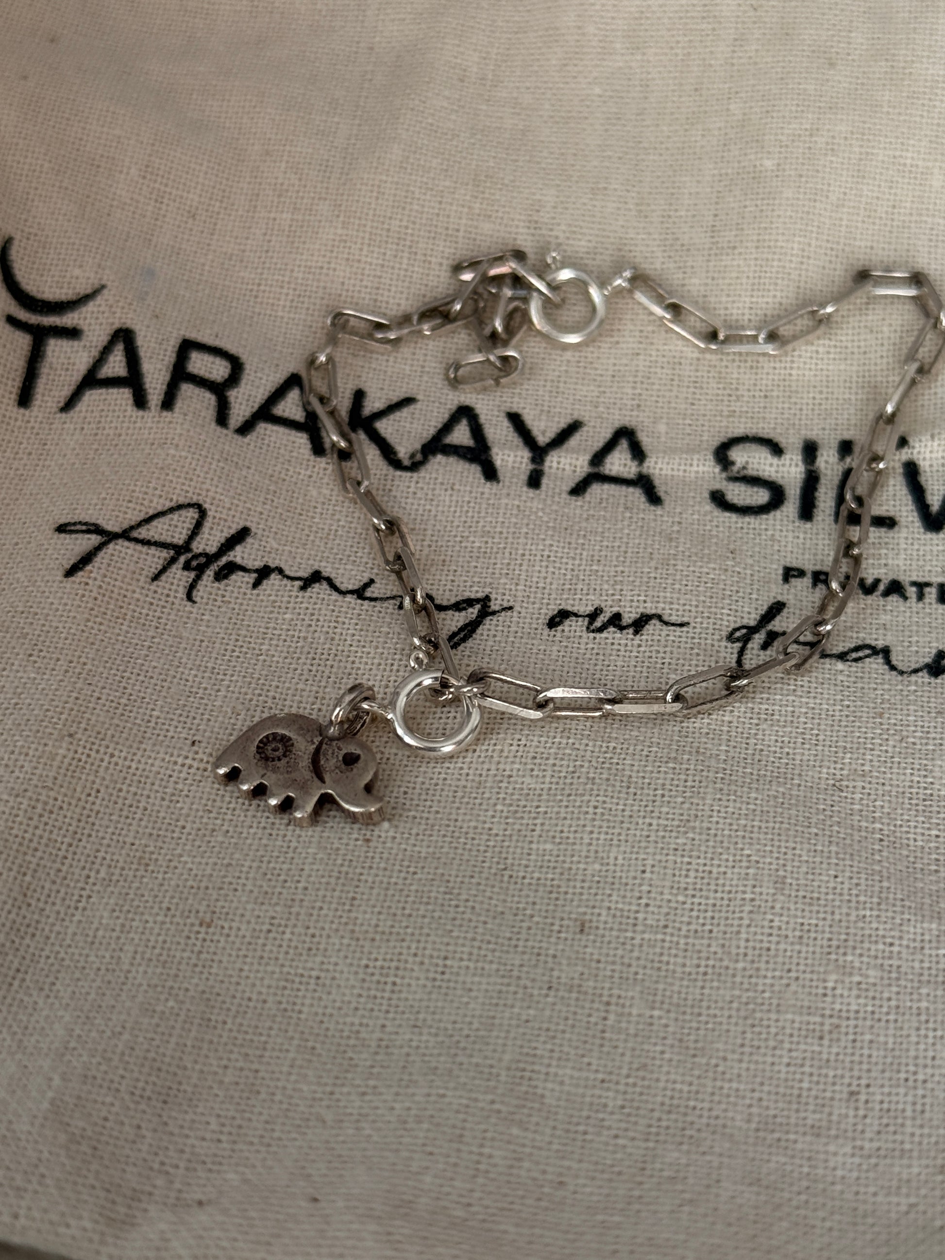 925 Sterling silver paper clip bracelet with hathi elephant pendant