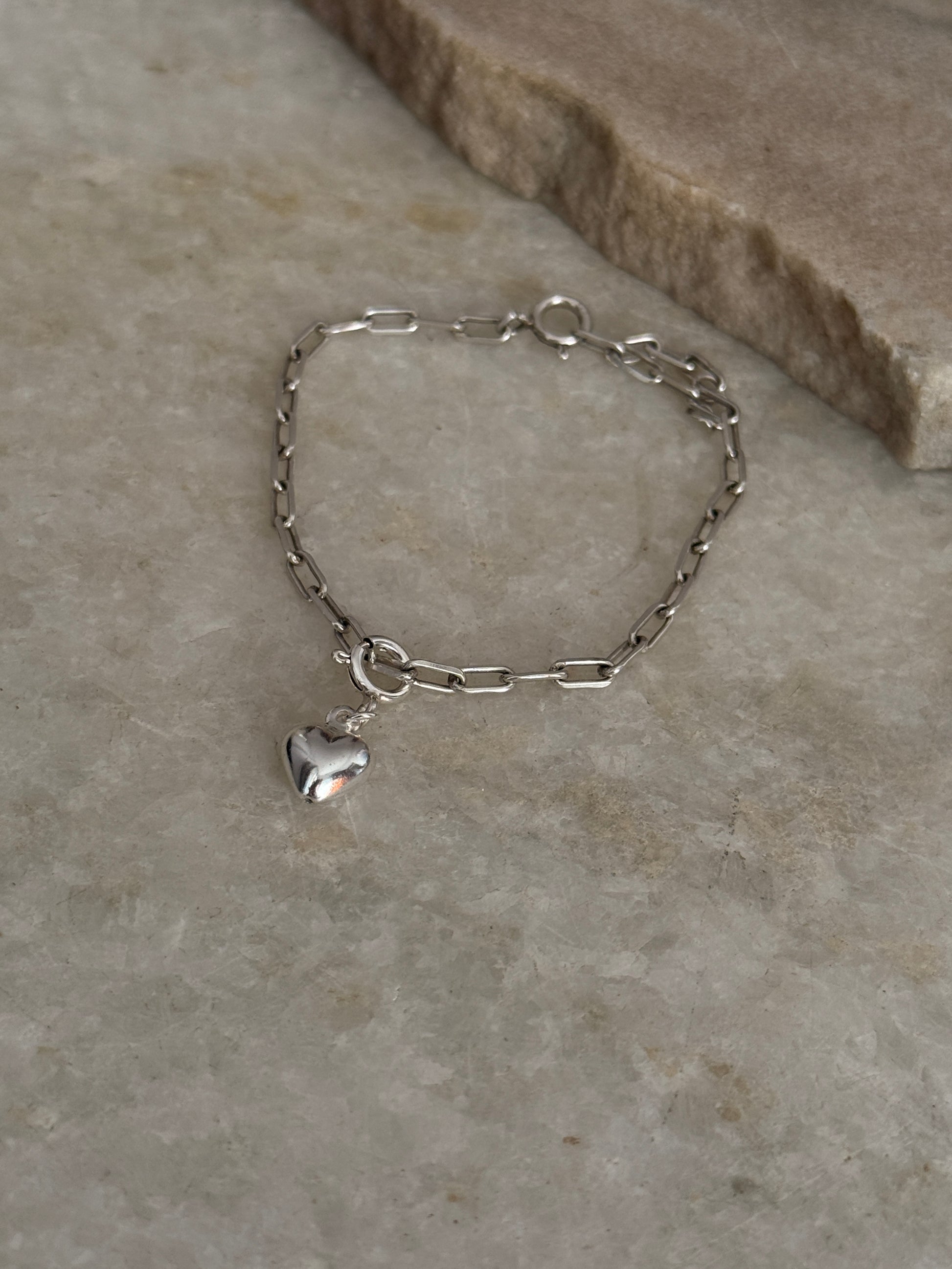 Handcrafted 925 sterling silver small heart charm paper clip bracelet