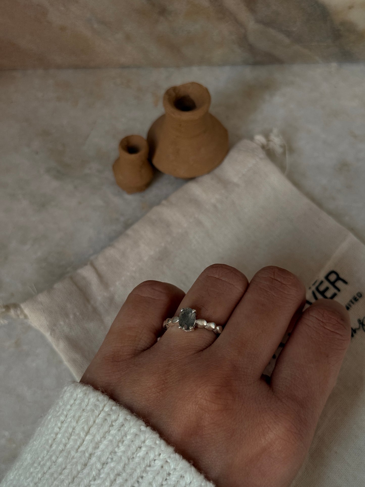 925 sterling silver labradorite rectangular wave gemstone band ring