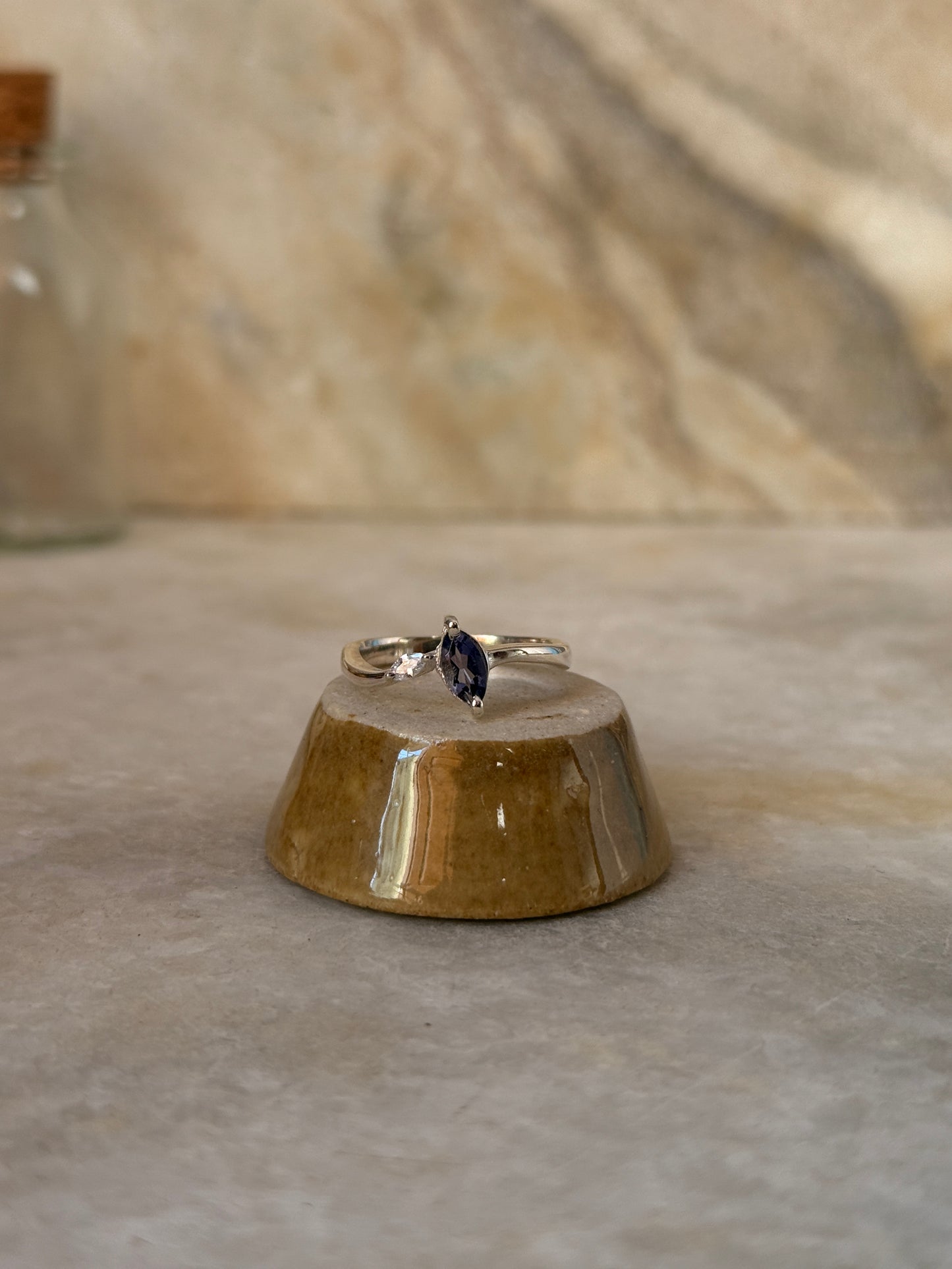 925 sterling silver iolite marquise ring with cubic zirconia accents  