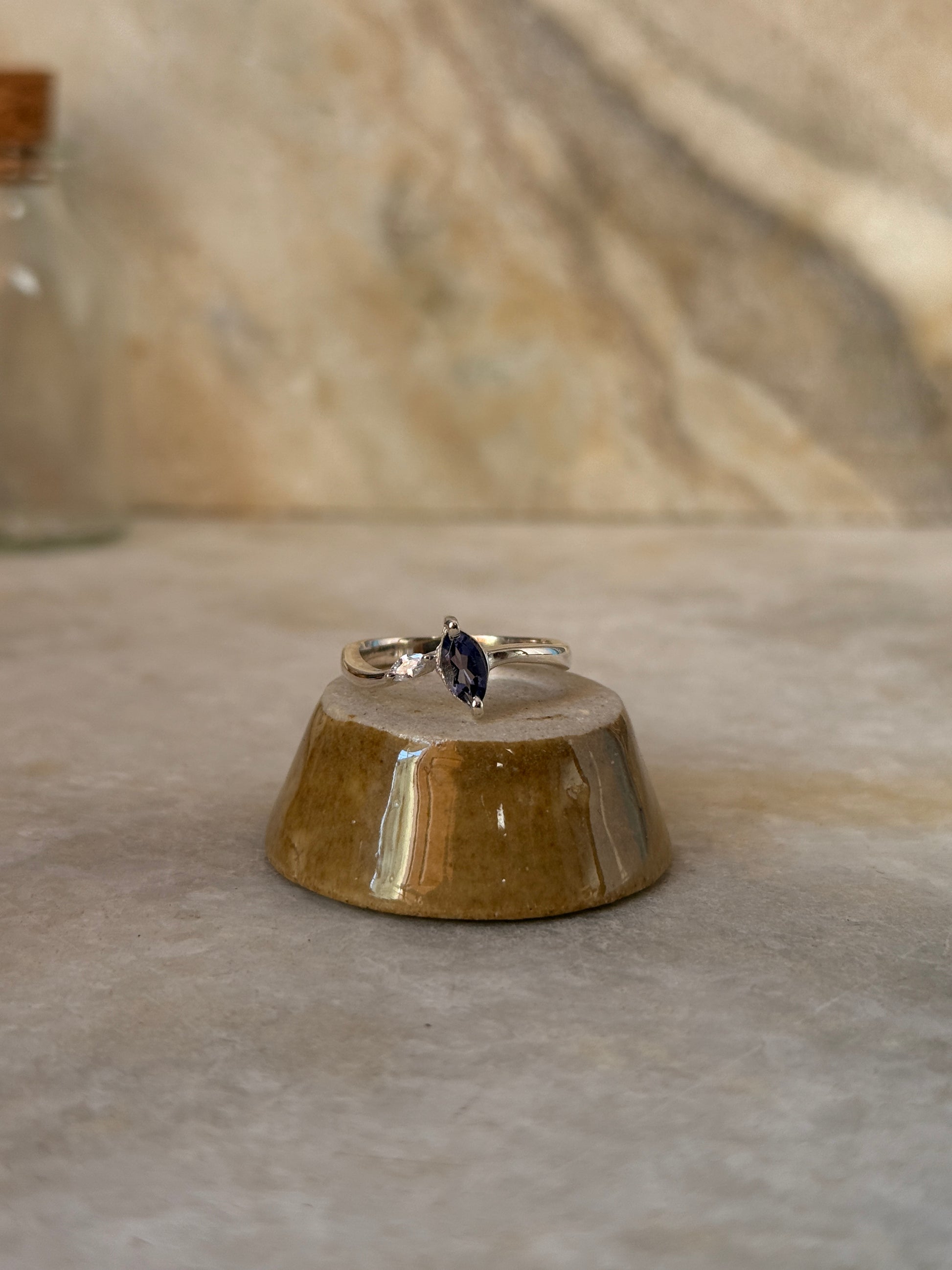 925 sterling silver iolite marquise ring with cubic zirconia accents  