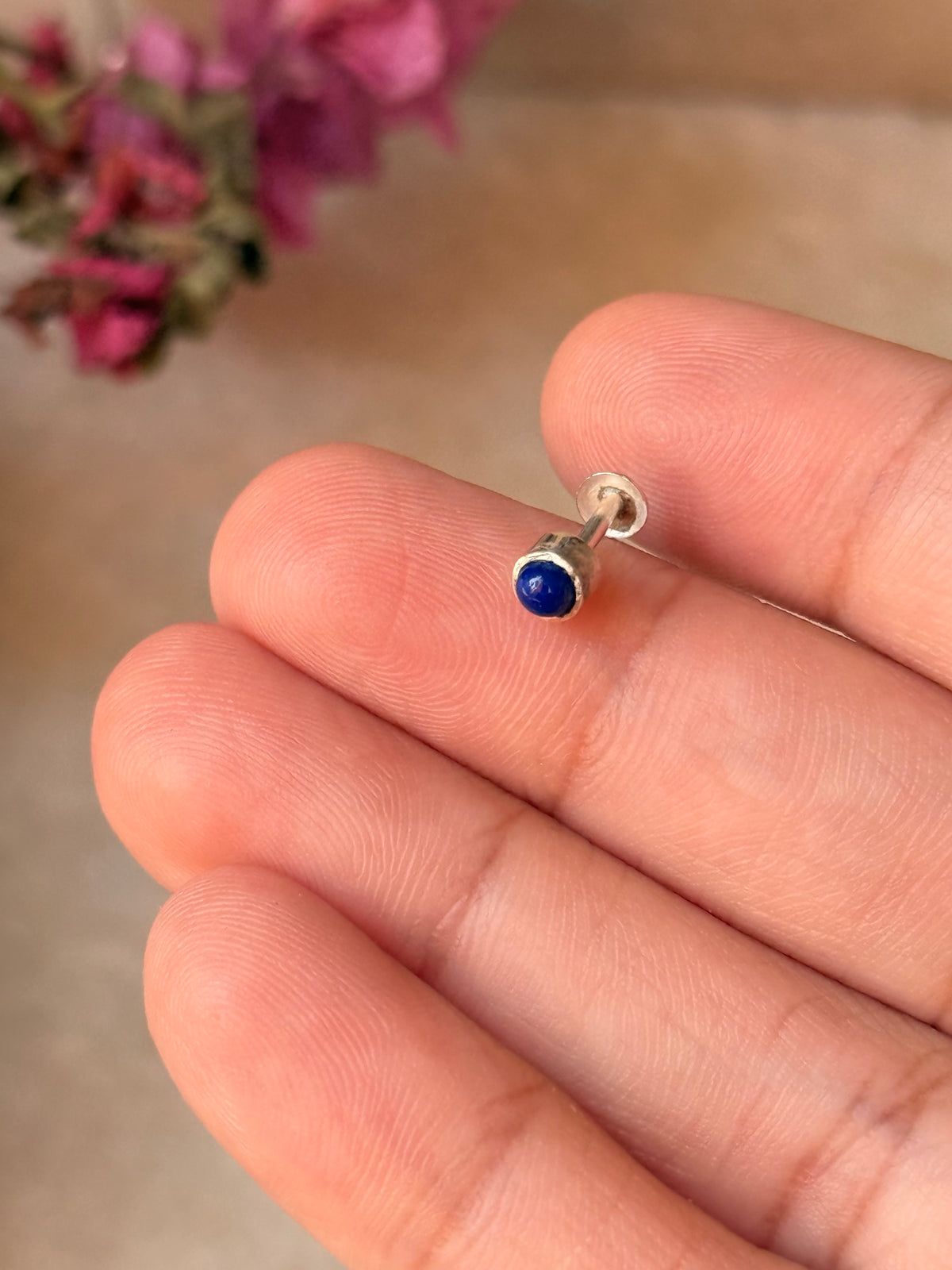 925 Sterling Silver Lapis Lazuli South Screw Back Minimal Nose Pin