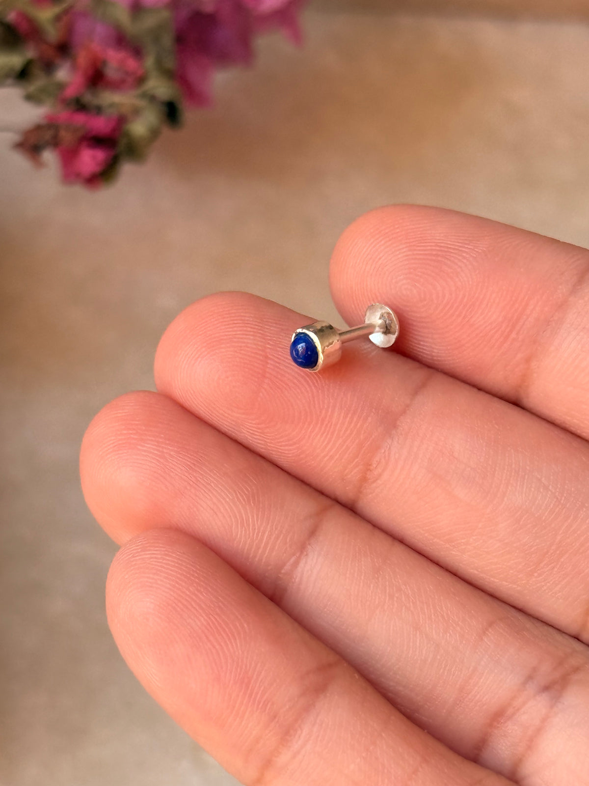 925 Sterling Silver Lapis Lazuli South Screw Back Minimal Nose Pin