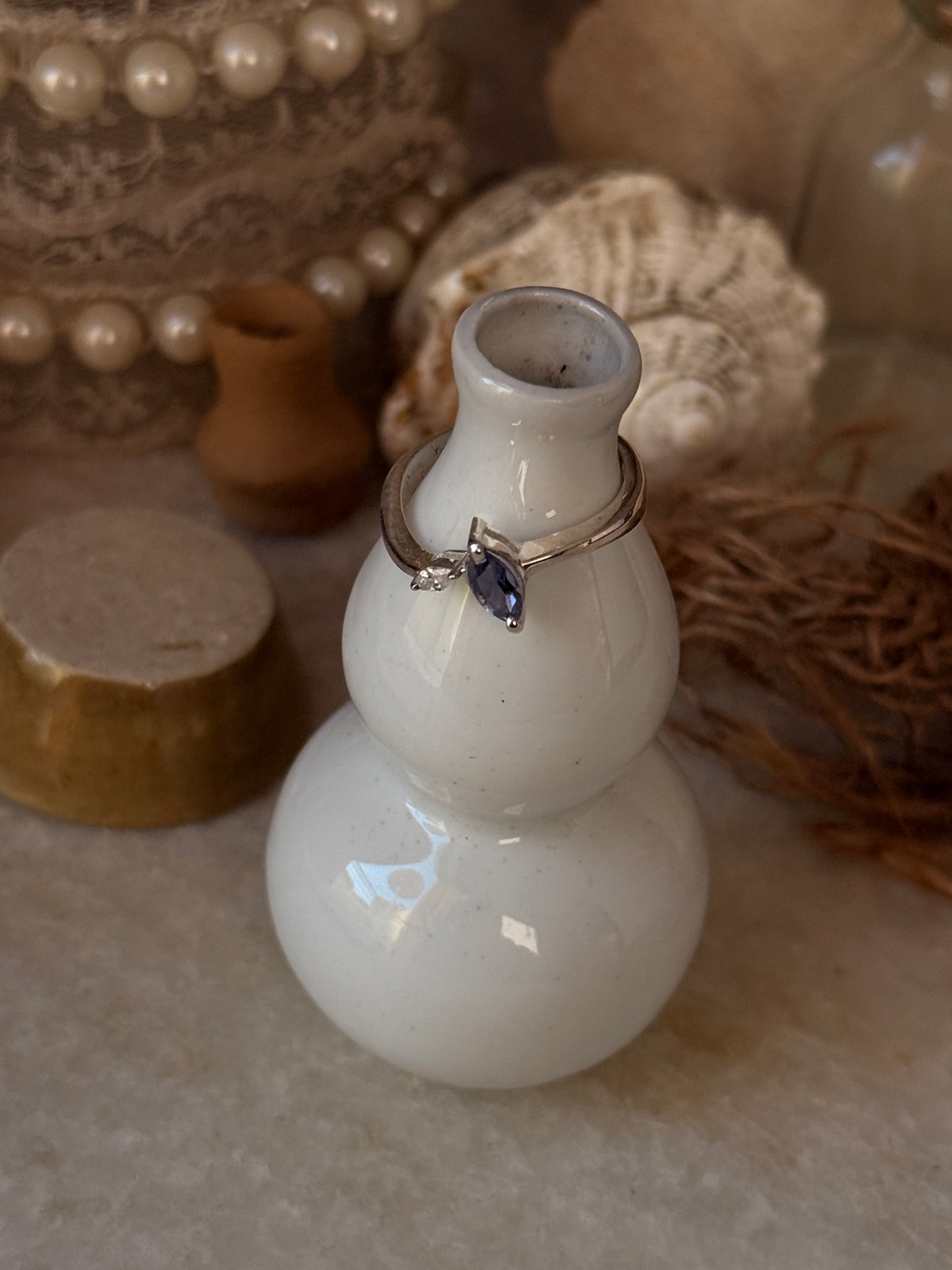 Purple iolite marquise ring set in 925 sterling silver