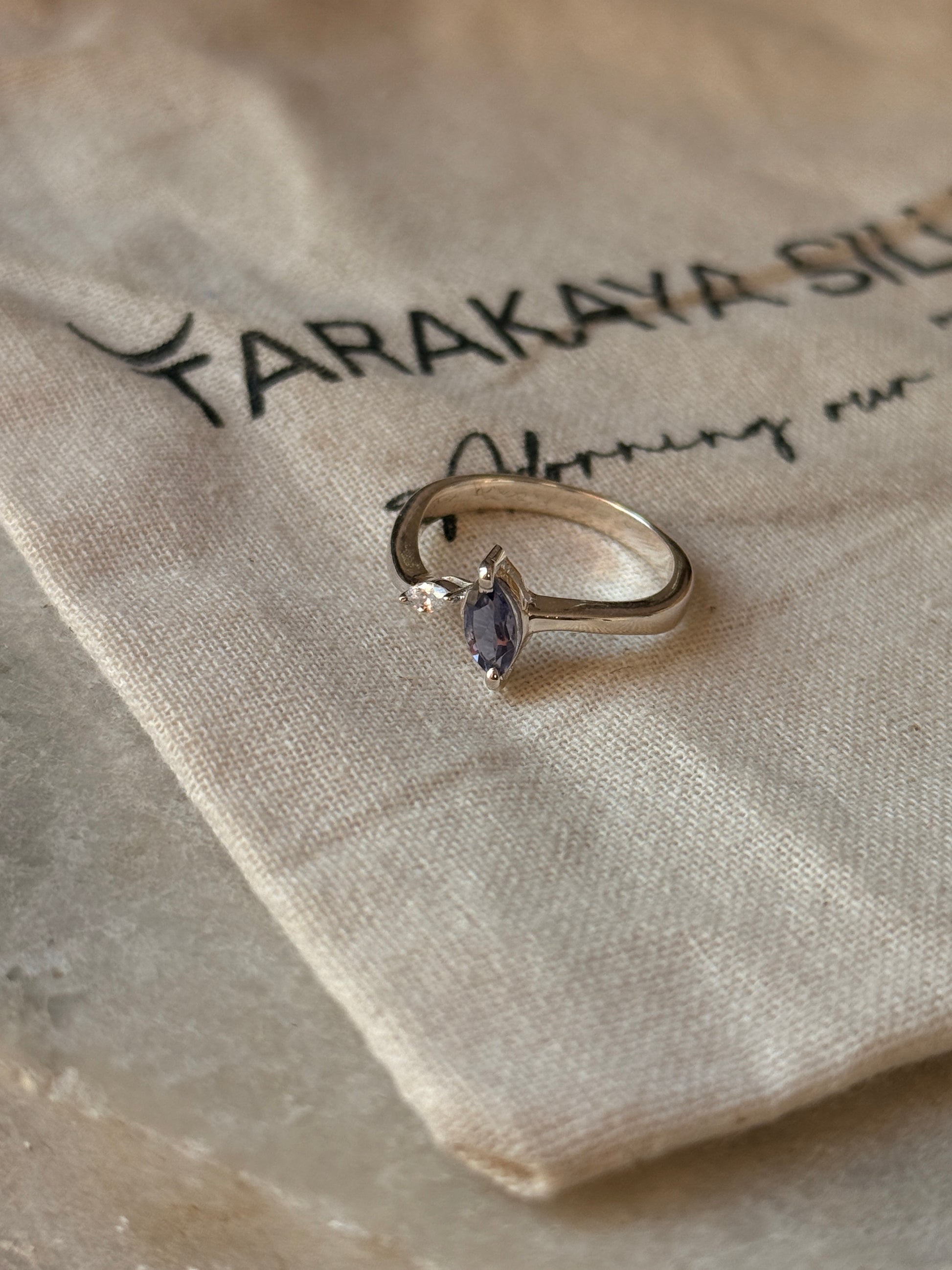 Iolite marquise cut CZ ring in 925 sterling silver  