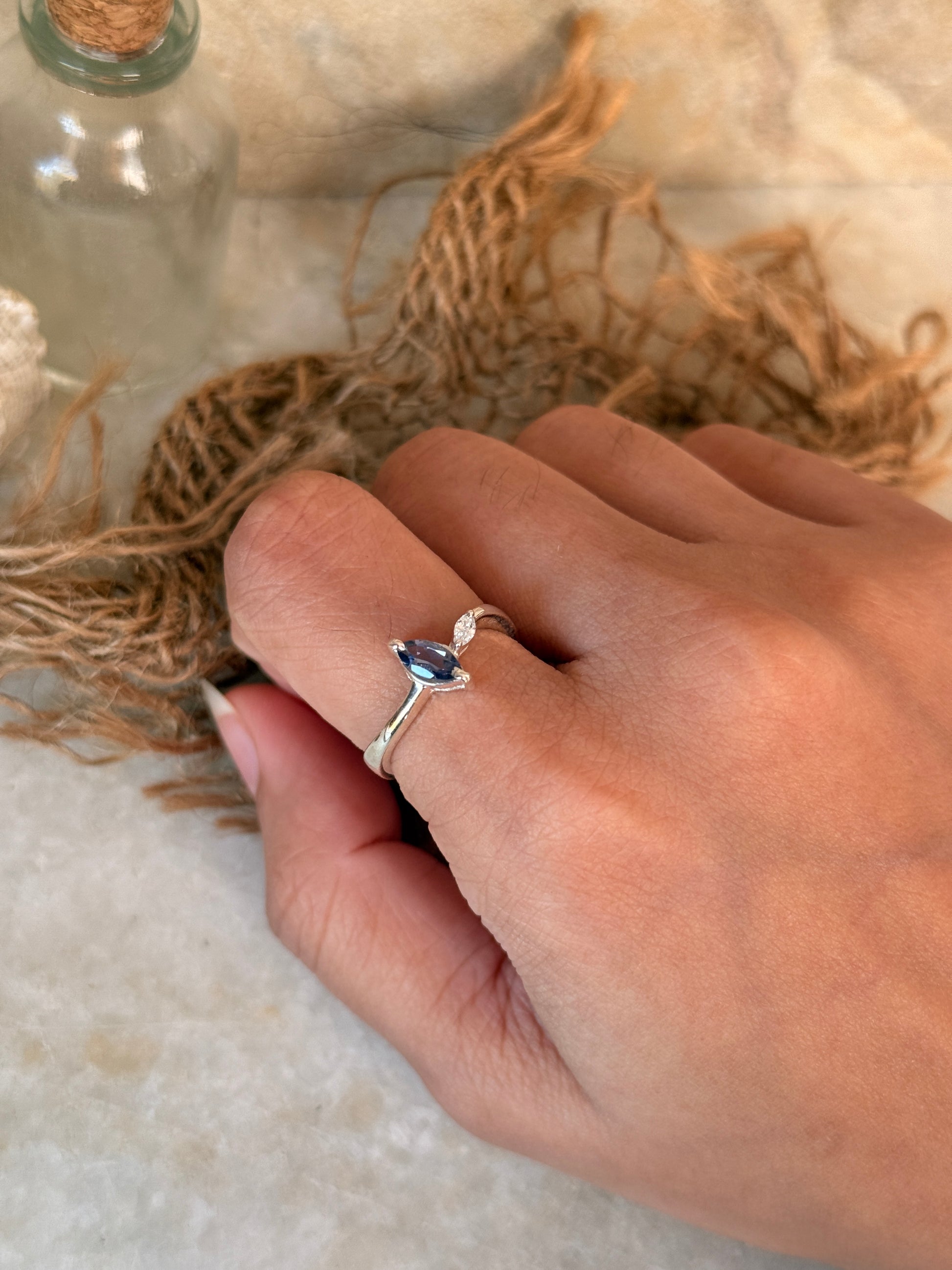 925 sterling silver iolite marquise ring with cubic zirconia accents  