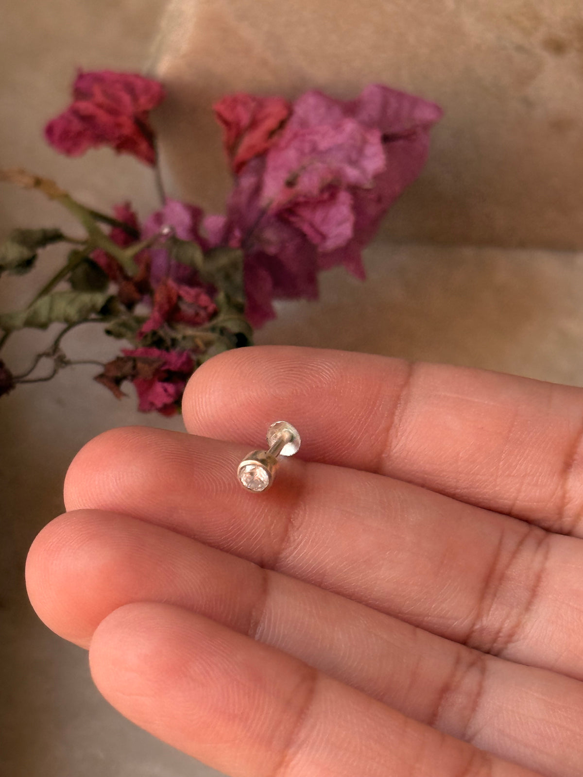925 Sterling Silver White Cz South Screw Back Minimal Nose Pin