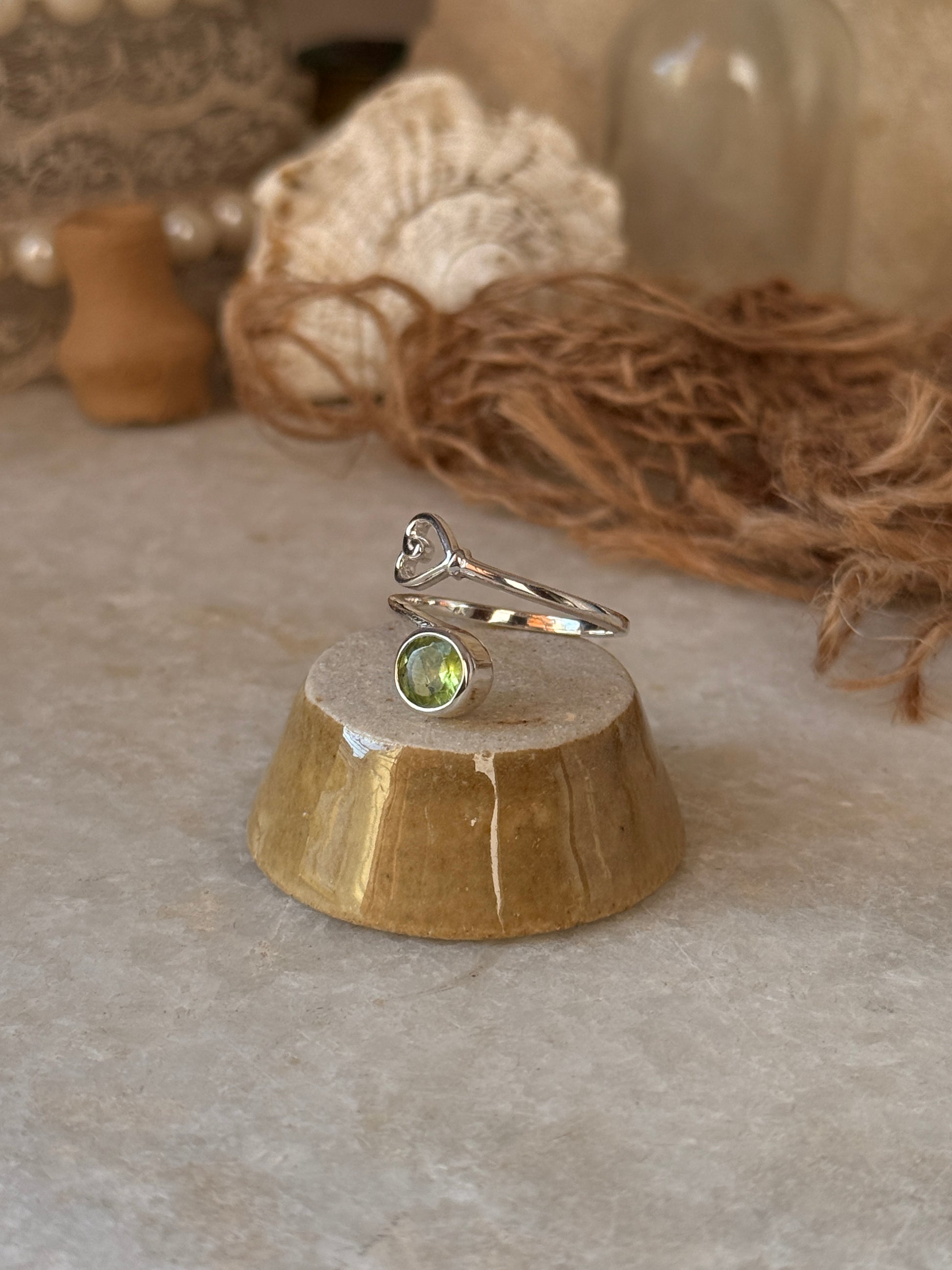 925 sterling silver peridot round heart adjustable band ring 