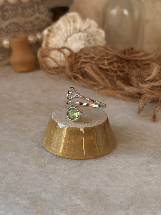 925 sterling silver peridot round heart adjustable band ring 