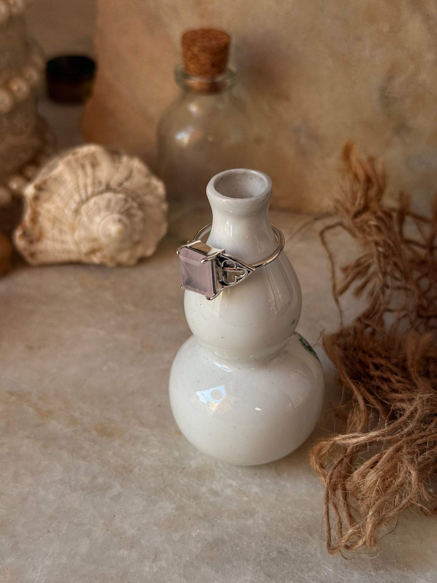 adjustable 925 sterling silver rose quartz rectangular ring