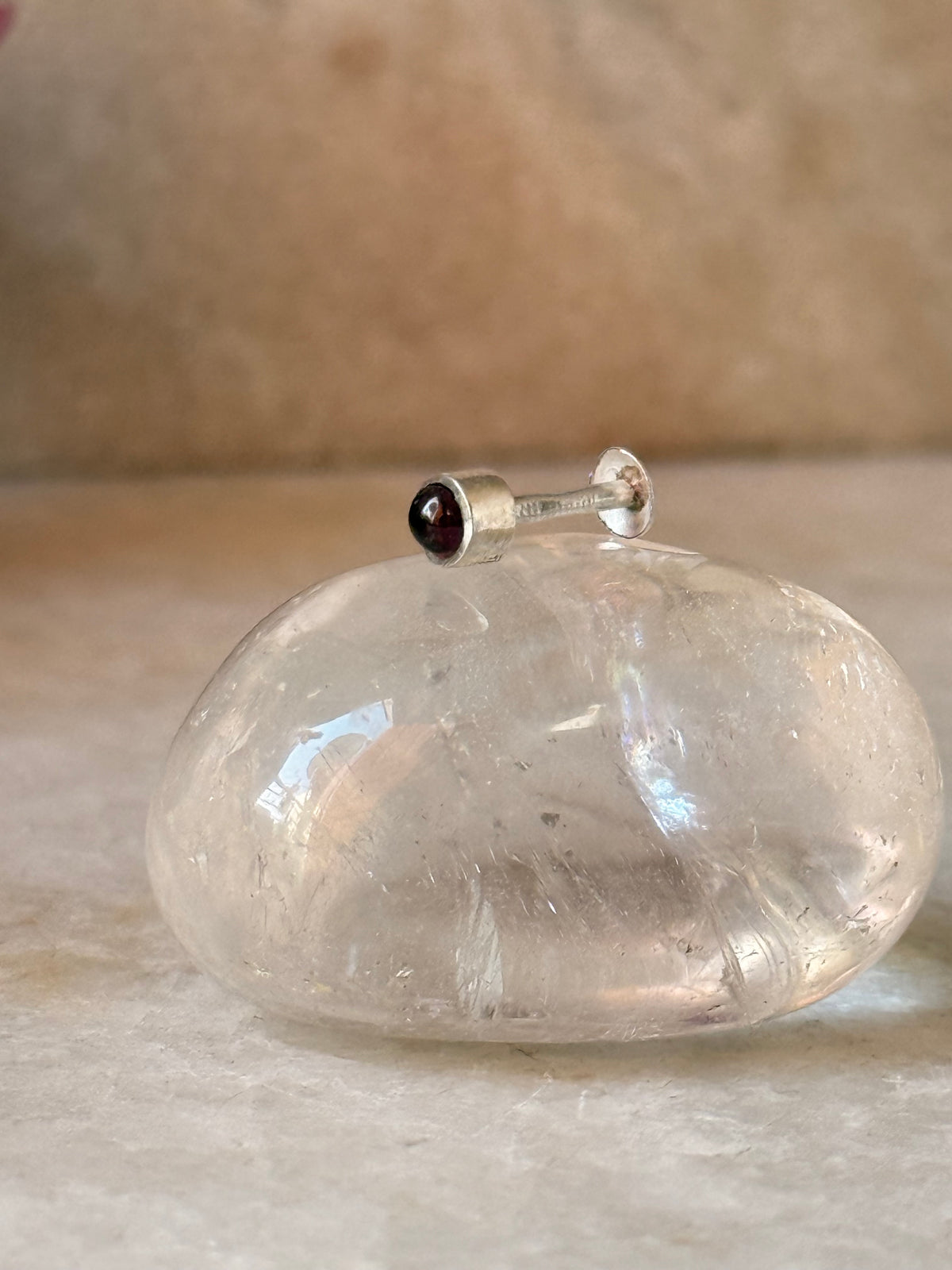 925 Sterling Silver Garnet South Screw Back Minimal Nose Pin