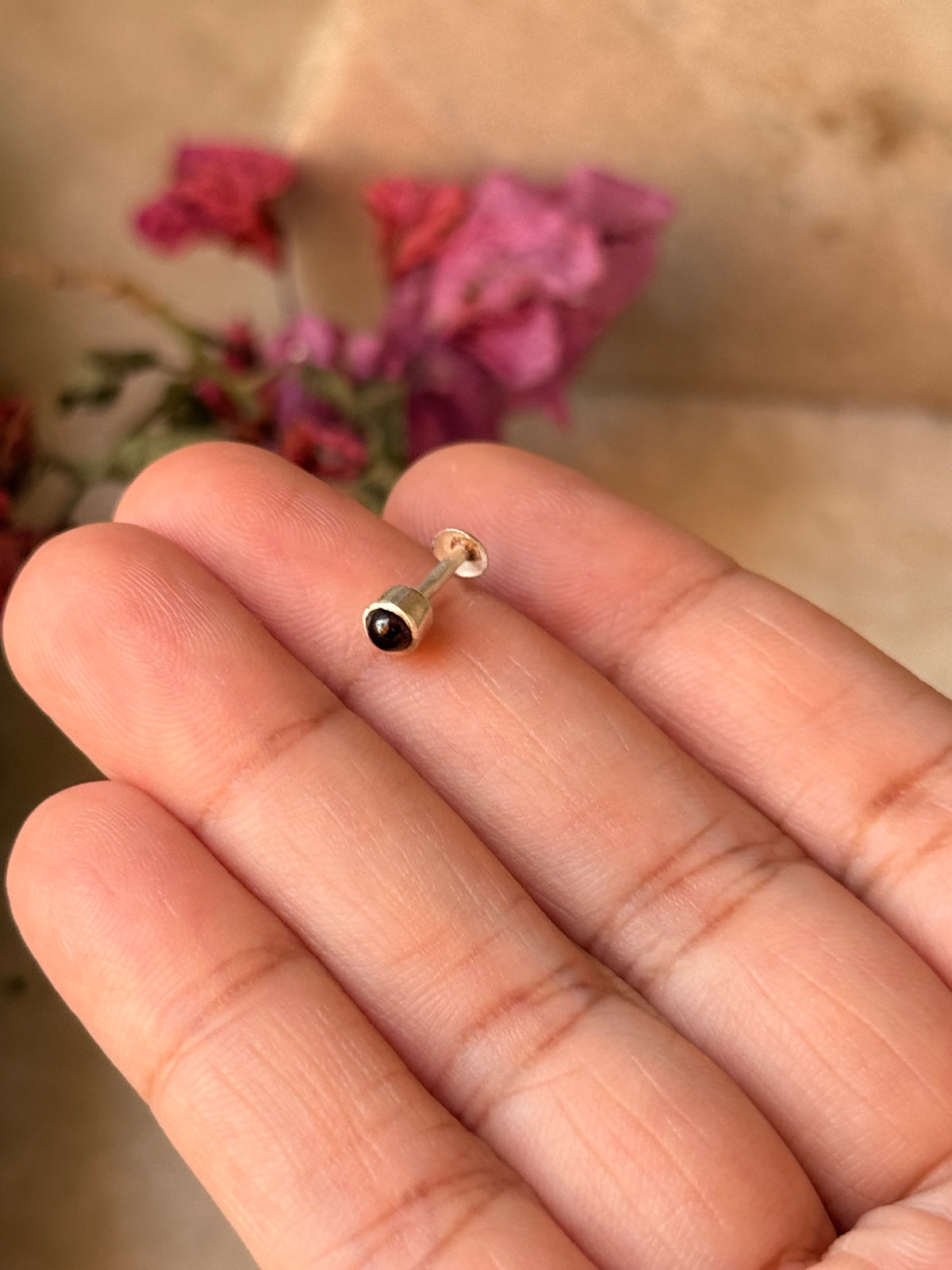 925 Sterling Silver Garnet South Screw Back Minimal Nose Pin