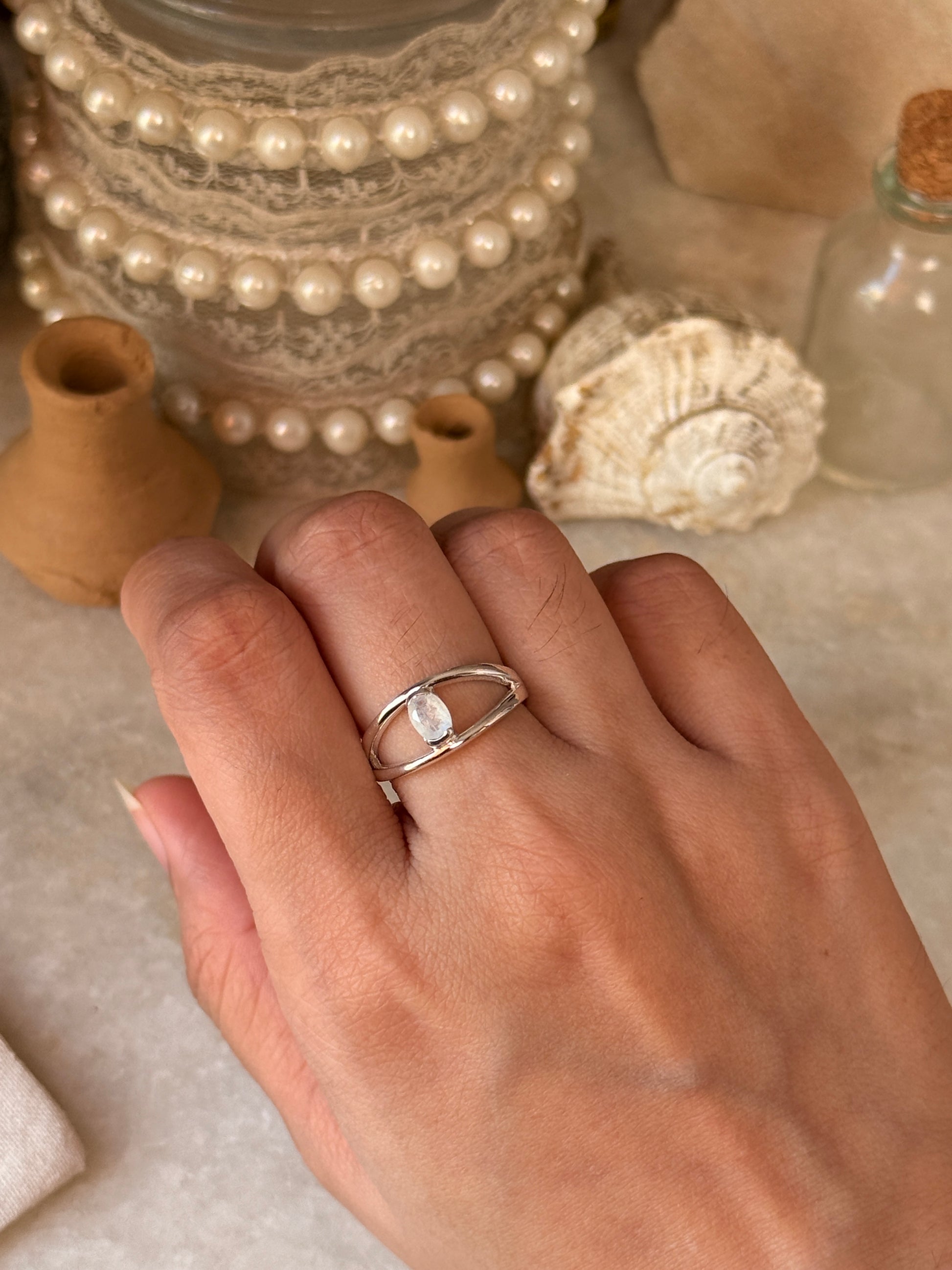 Artisan crafted moonstone oval solitaire 925 sterling silver ring