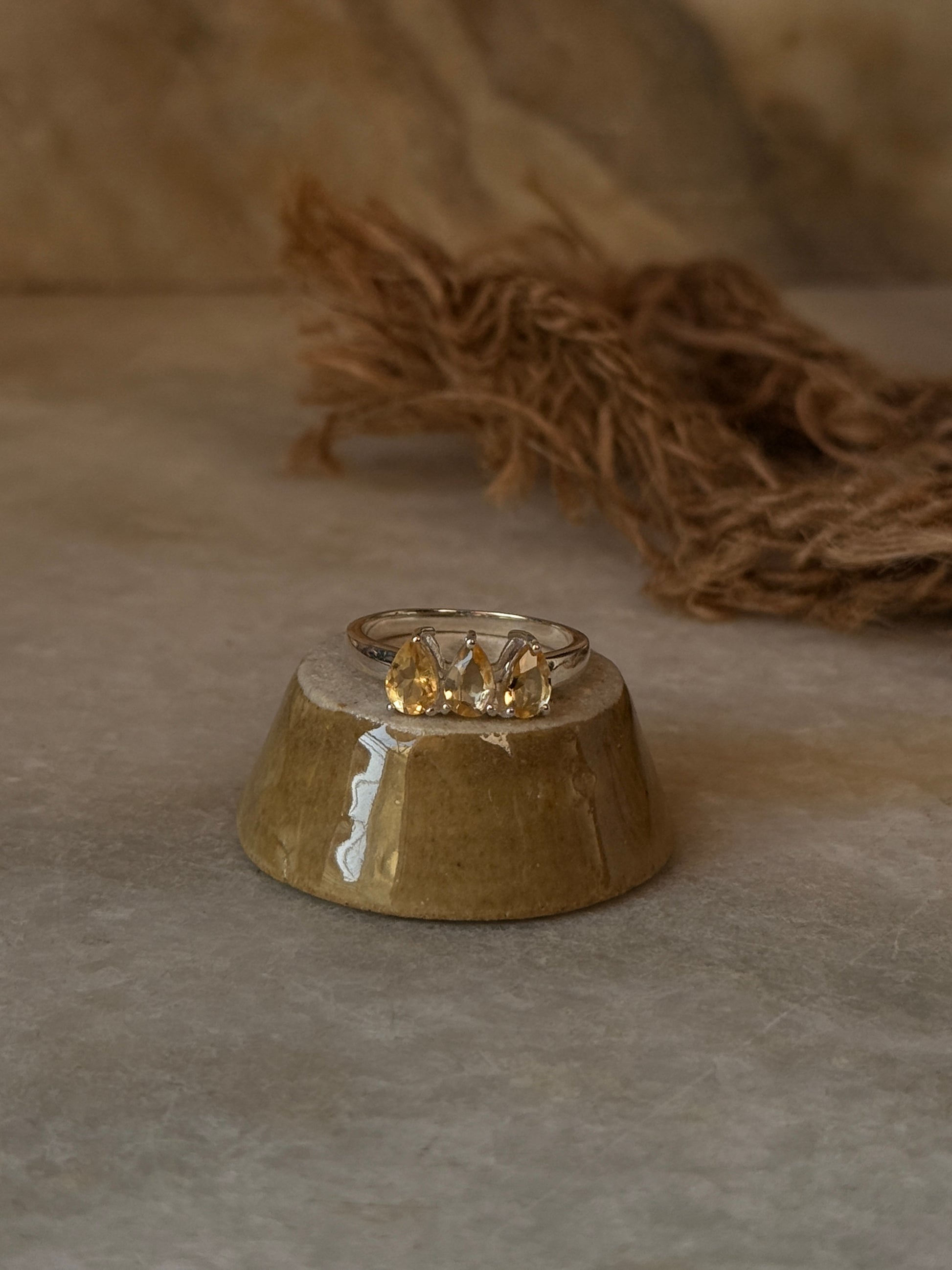 925 sterling silver citrine 3 pear solitaire ring  