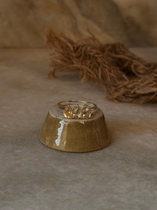 925 sterling silver citrine 3 pear solitaire ring  