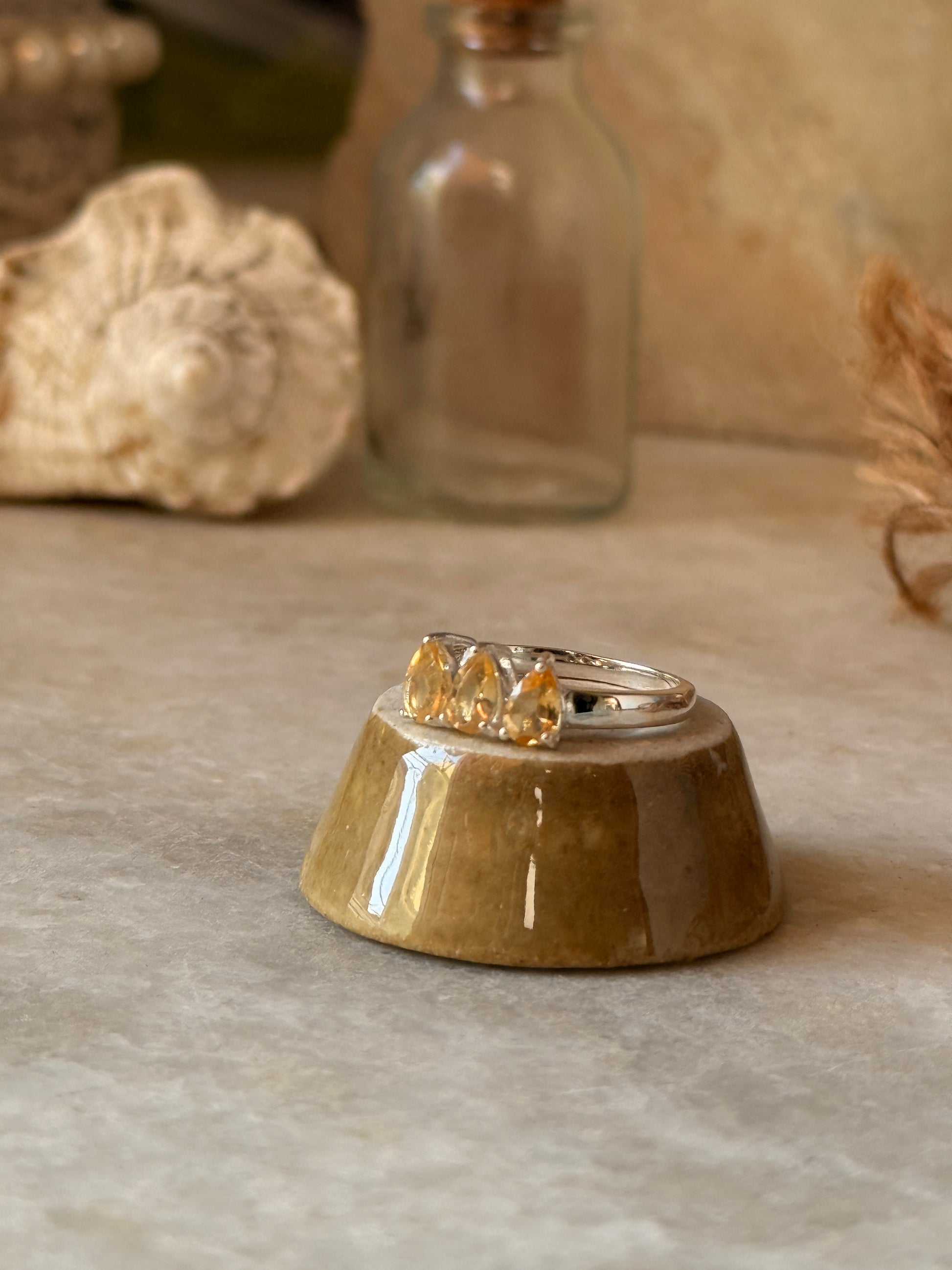 Citrine three pear solitaire ring in 925 sterling silver