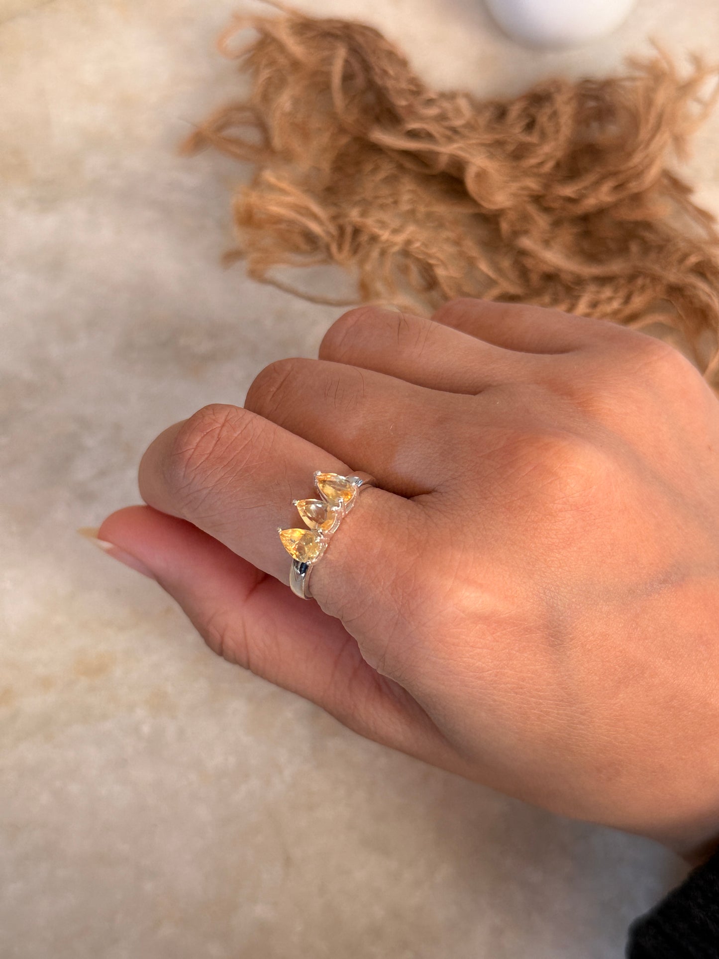 925 sterling silver citrine 3 pear solitaire ring  