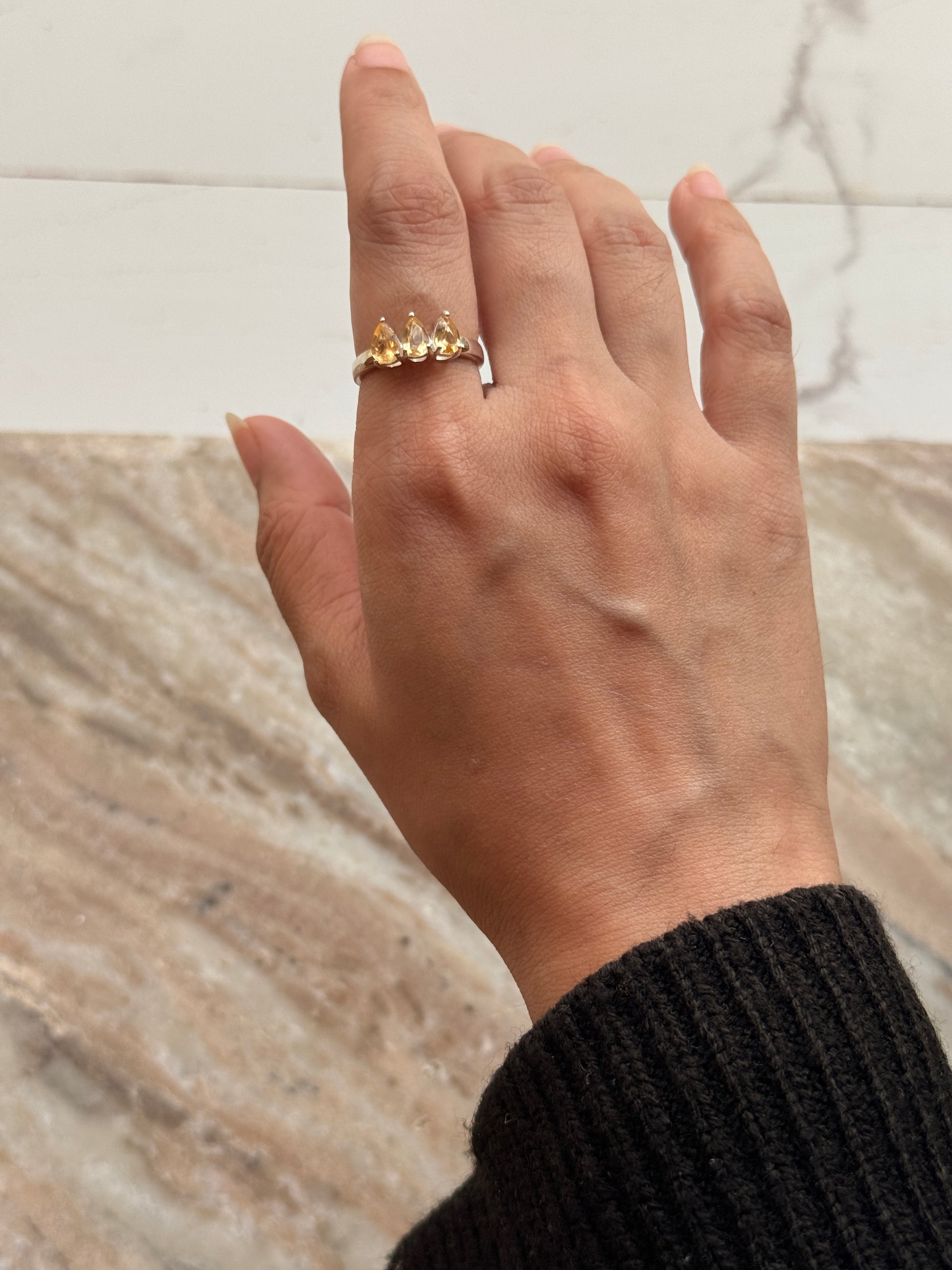 Vintage style 925 sterling silver citrine 3 pear ring
