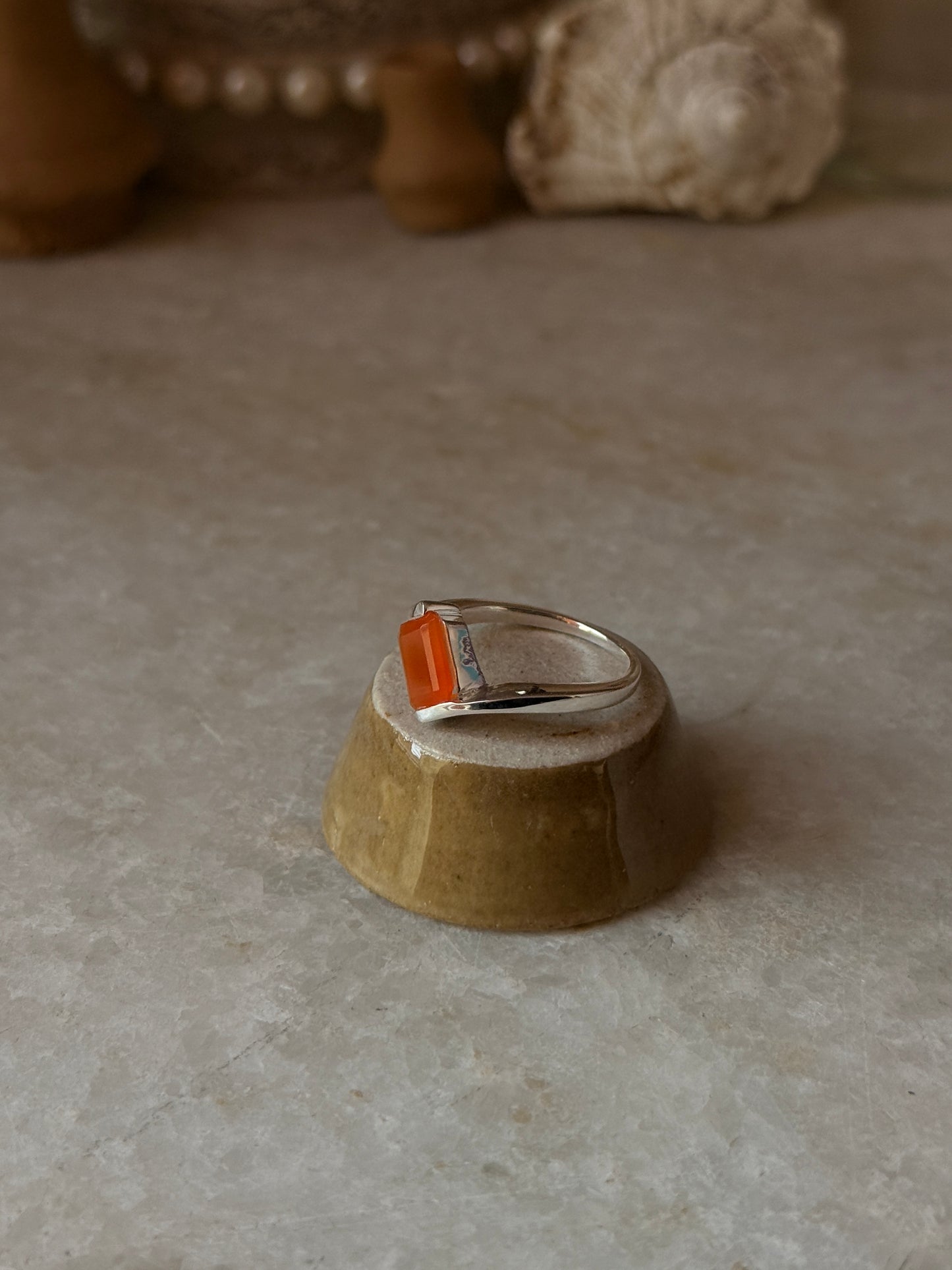 925 sterling silver carnelian rectangular ring  