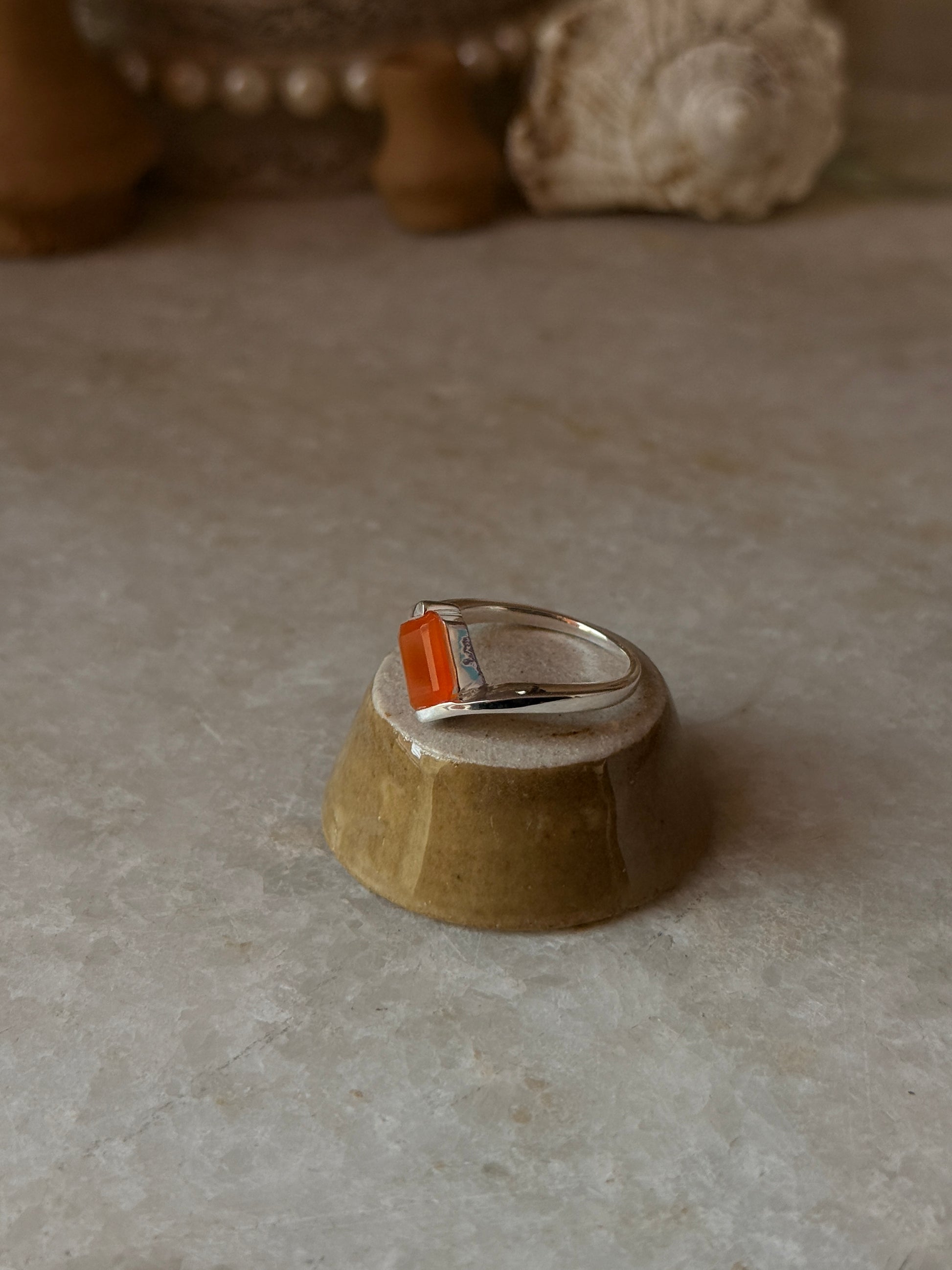 925 sterling silver carnelian rectangular ring  