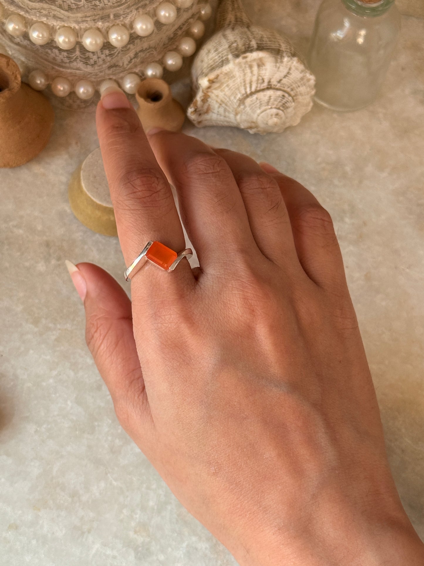 Handmade 925 sterling silver carnelian rectangle ring