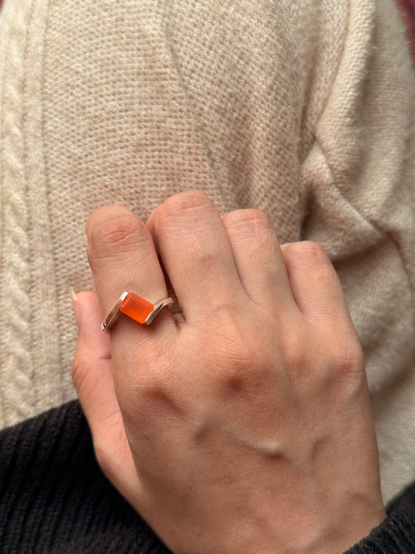 Statement 925 sterling silver carnelian rectangle ring