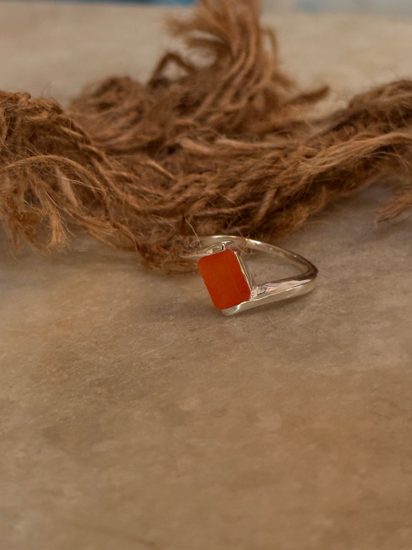 925 sterling silver carnelian rectangular ring  