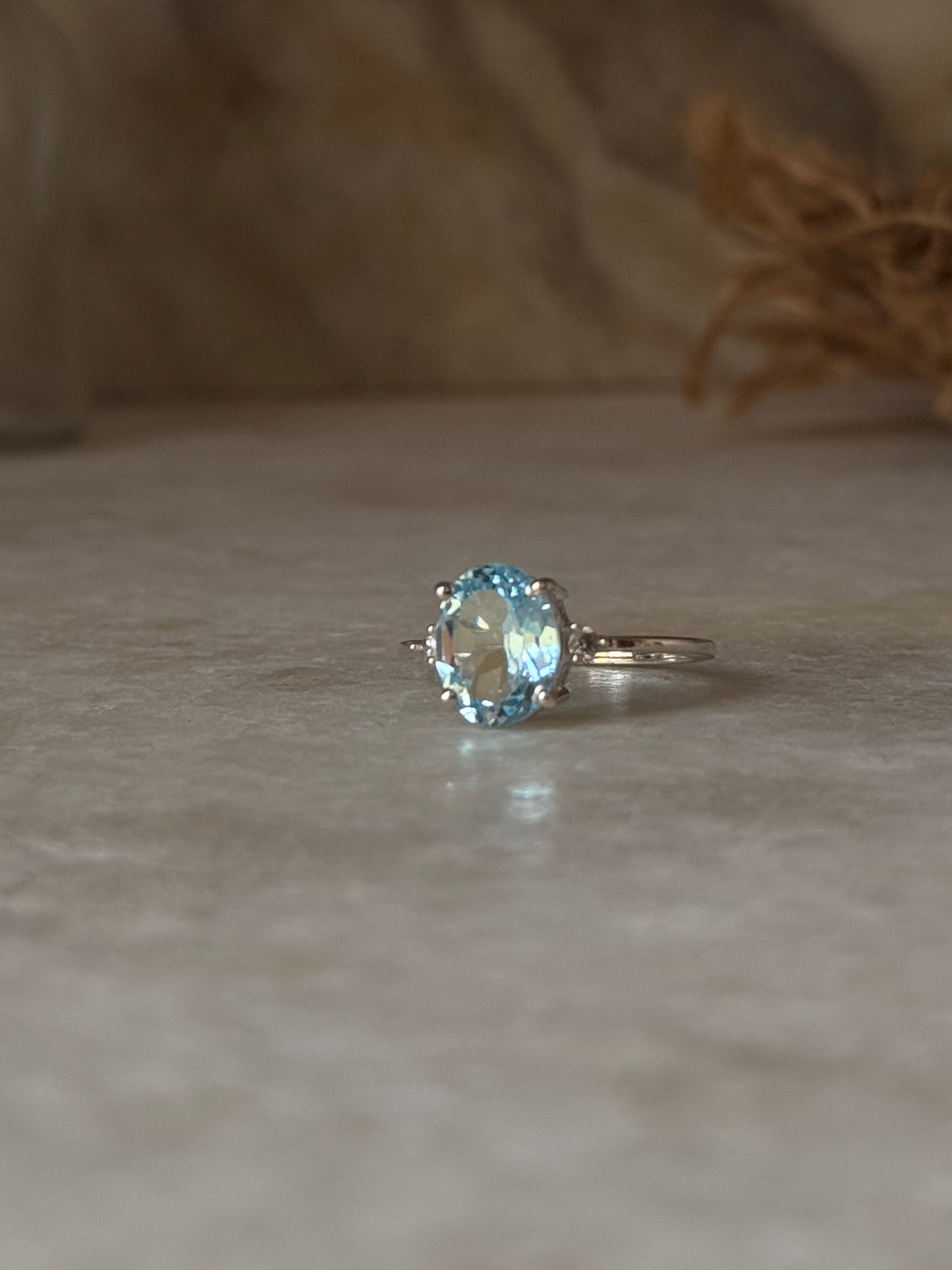 minimalist 925 sterling silver blue topaz oval solitaire ring  