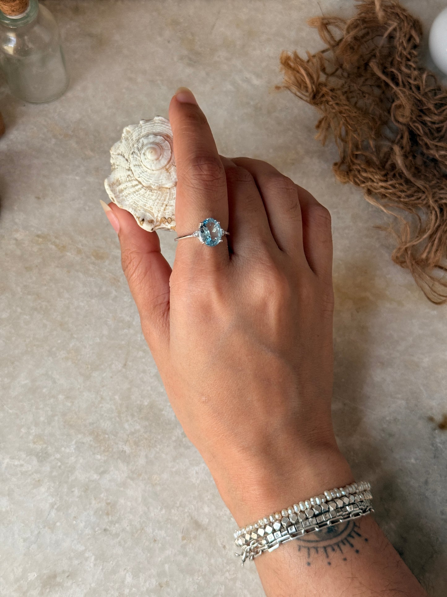 boho style 925 sterling silver blue topaz oval ring