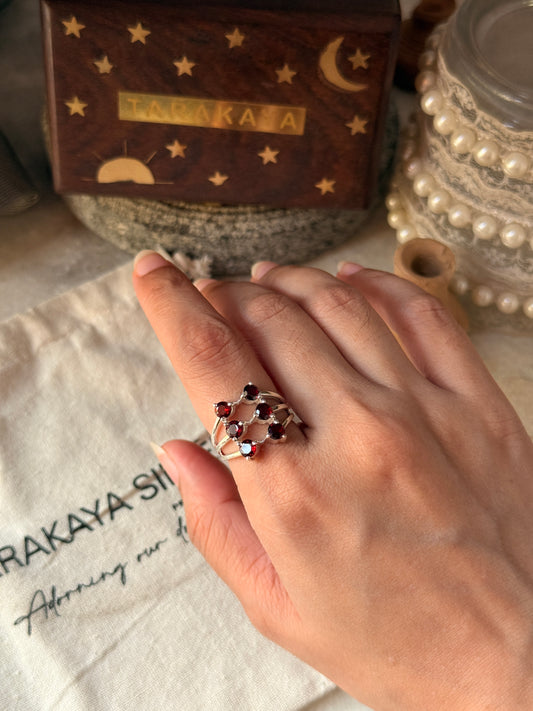925 sterling silver garnet 6 stone statement ring  