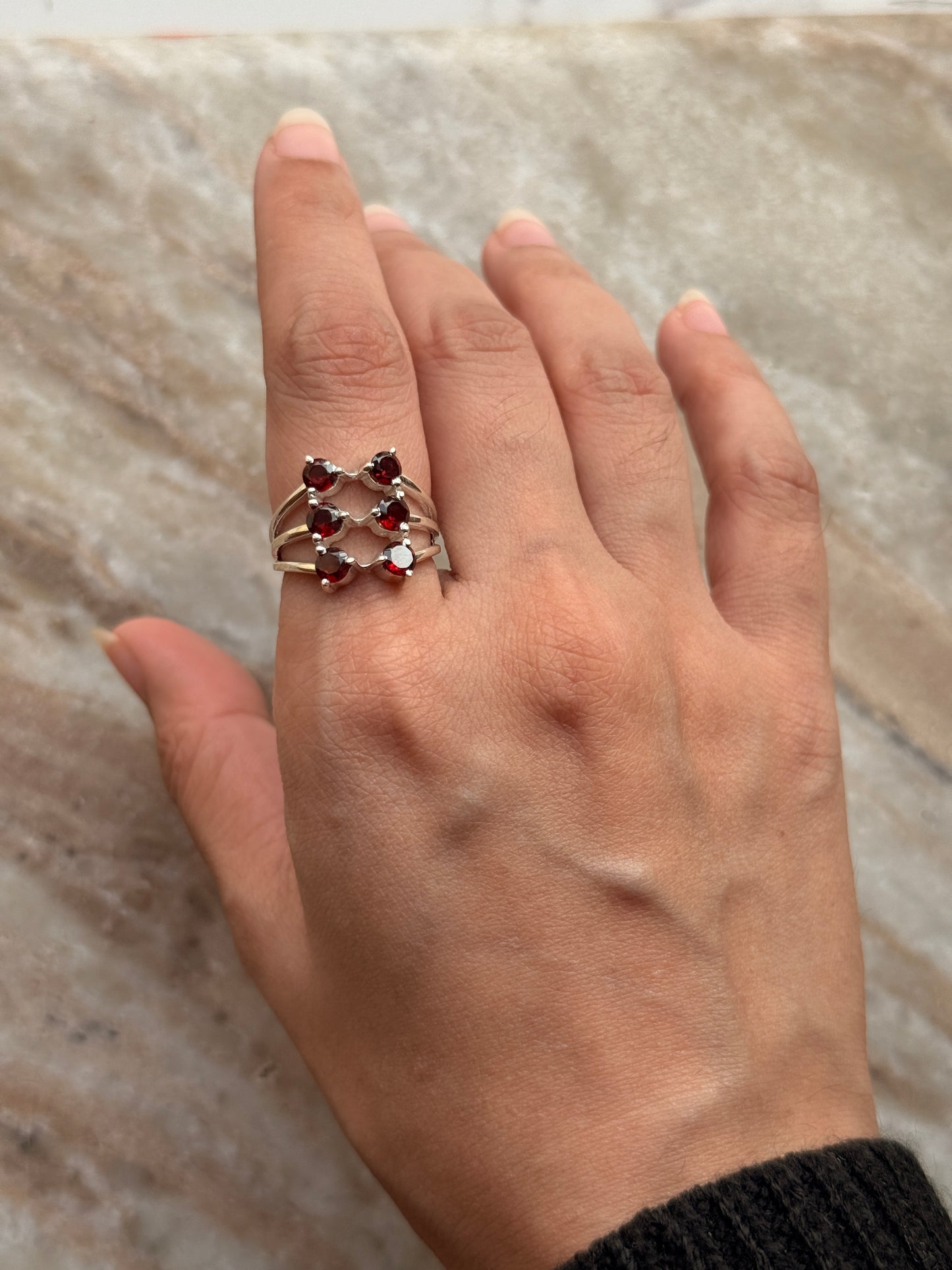 Handmade 925 sterling silver garnet six stone ring  