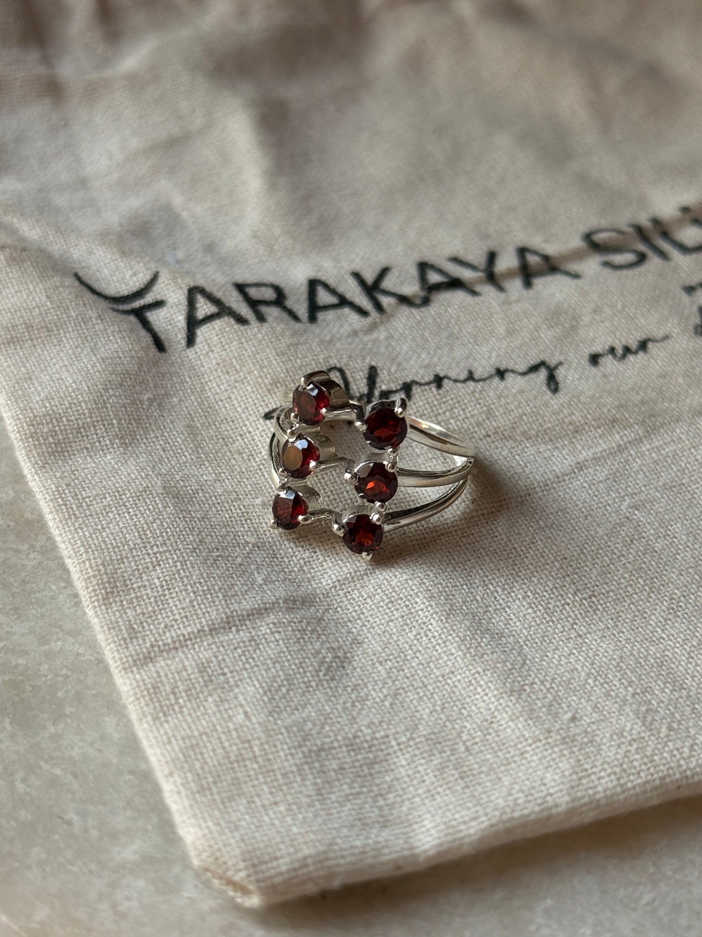 Garnet six stone statement ring in 925 sterling silver