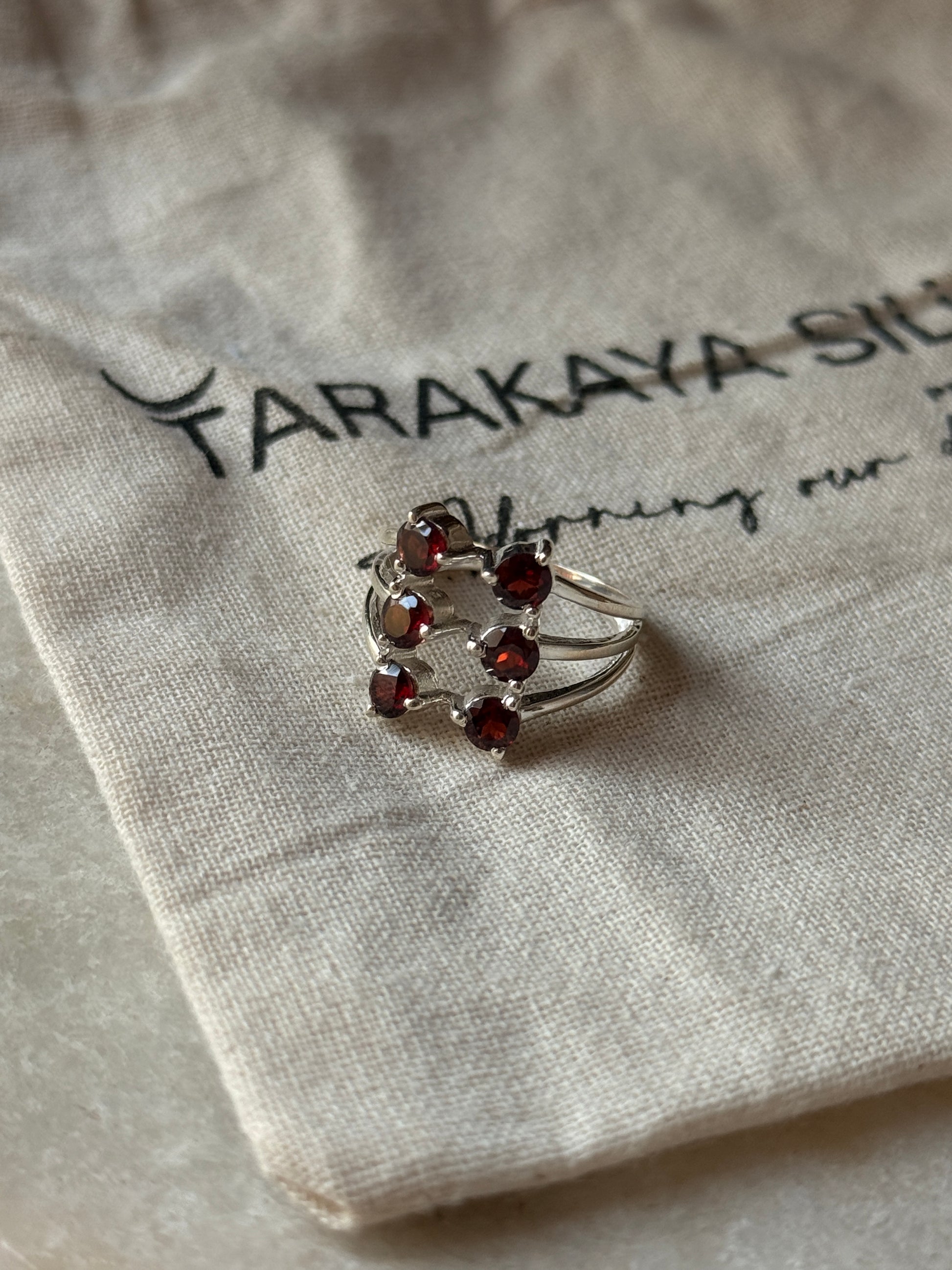 Garnet six stone statement ring in 925 sterling silver